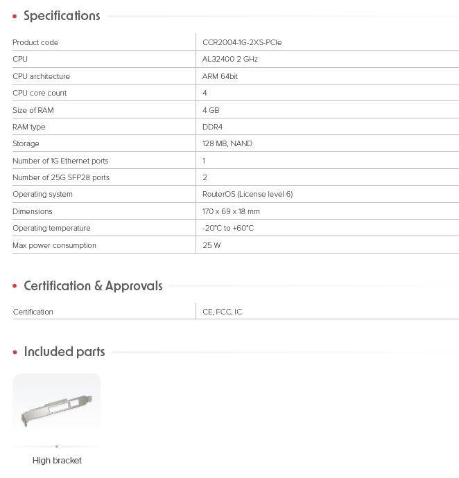 MikroTik New Cloud Core Router CCR2004-1G-2XS-PCIe Network Interface Card