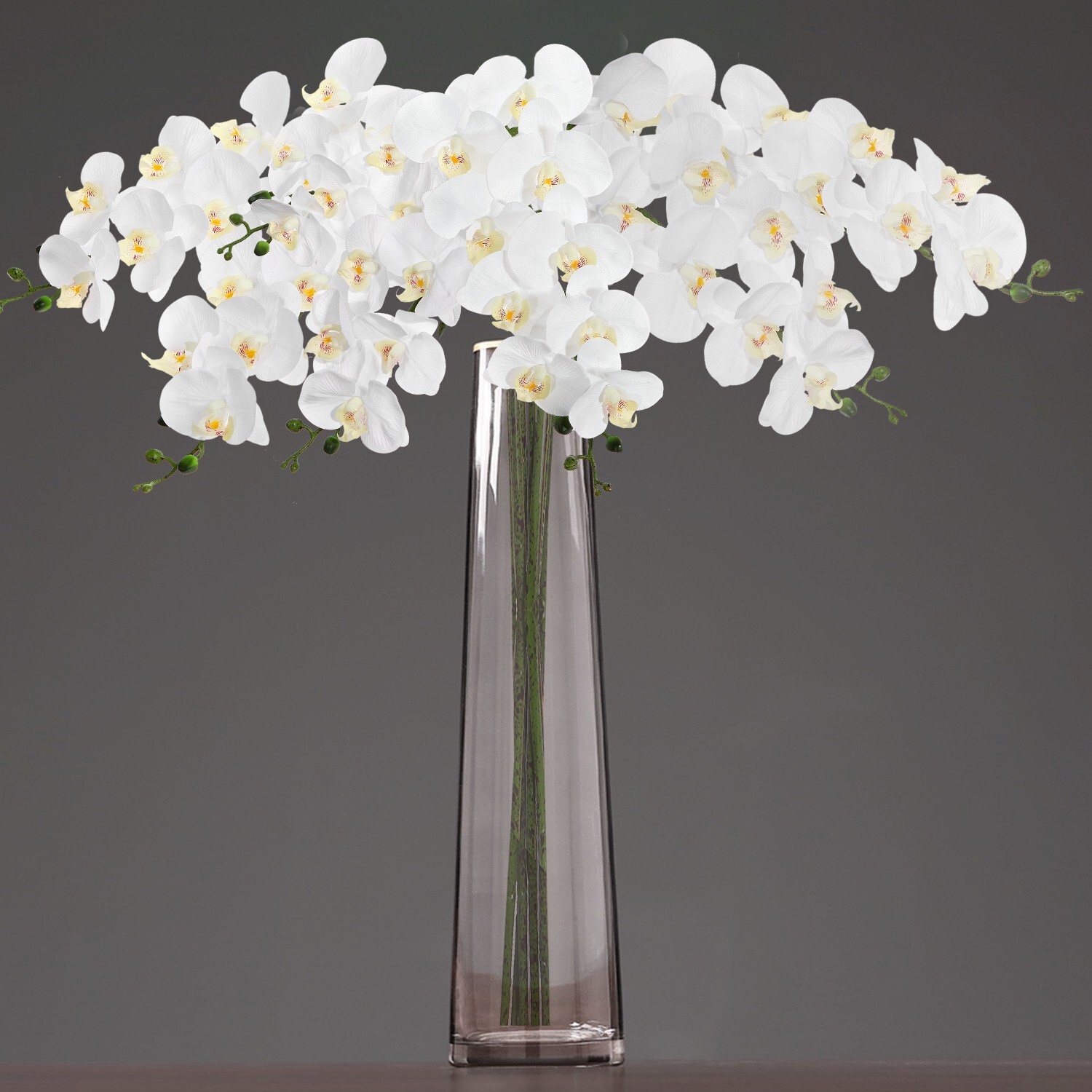 EZFLOWERY 2 Pcs 38’’ Artificial Real Touch Orchids Flowers 9 Heads Latex, White