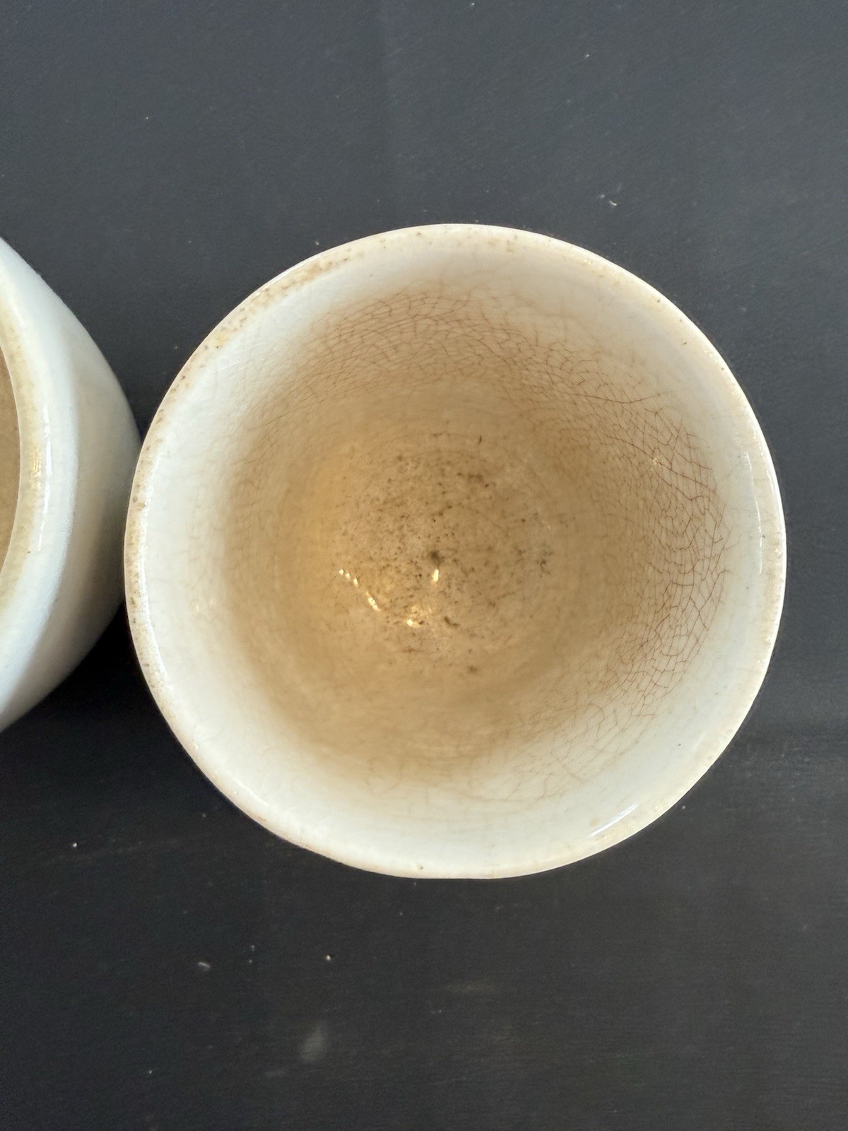 Antique White Ceramic Apothecary Laboratory Bowls Pair Crackle Glaze 3.5”