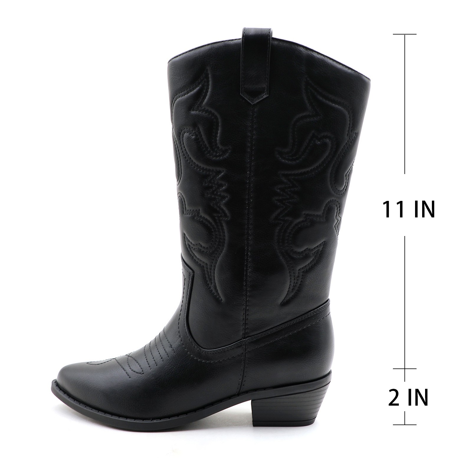 Women Western Cowgirl Boots Faux Leather Mid-Calf Length with Embroidered Design