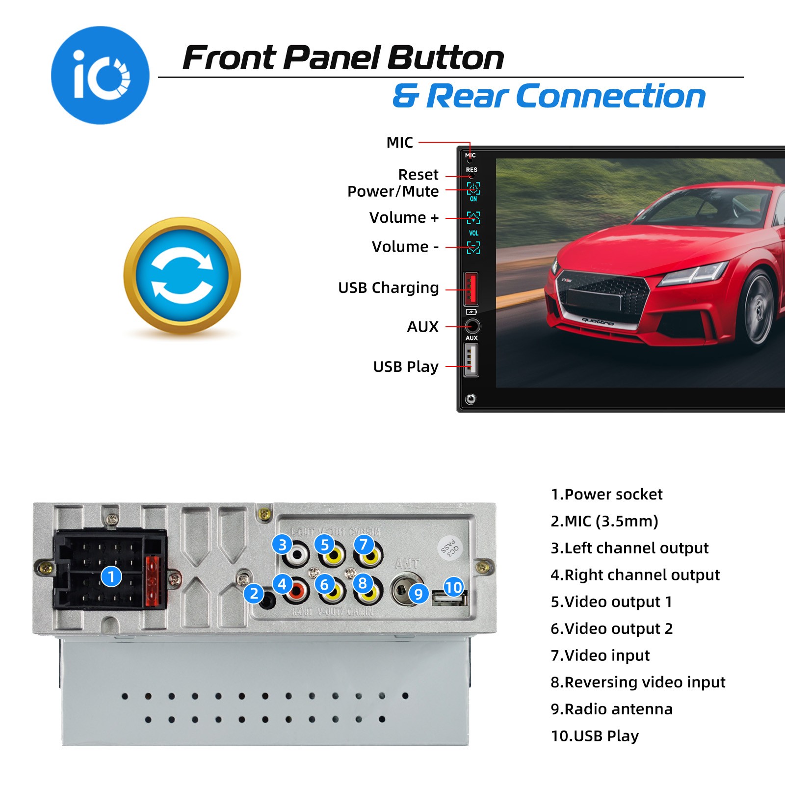 Single 1 Din Car Stereo Apple CarPlay 7" Touchscreen Bluetooth Radio SWC USB FM