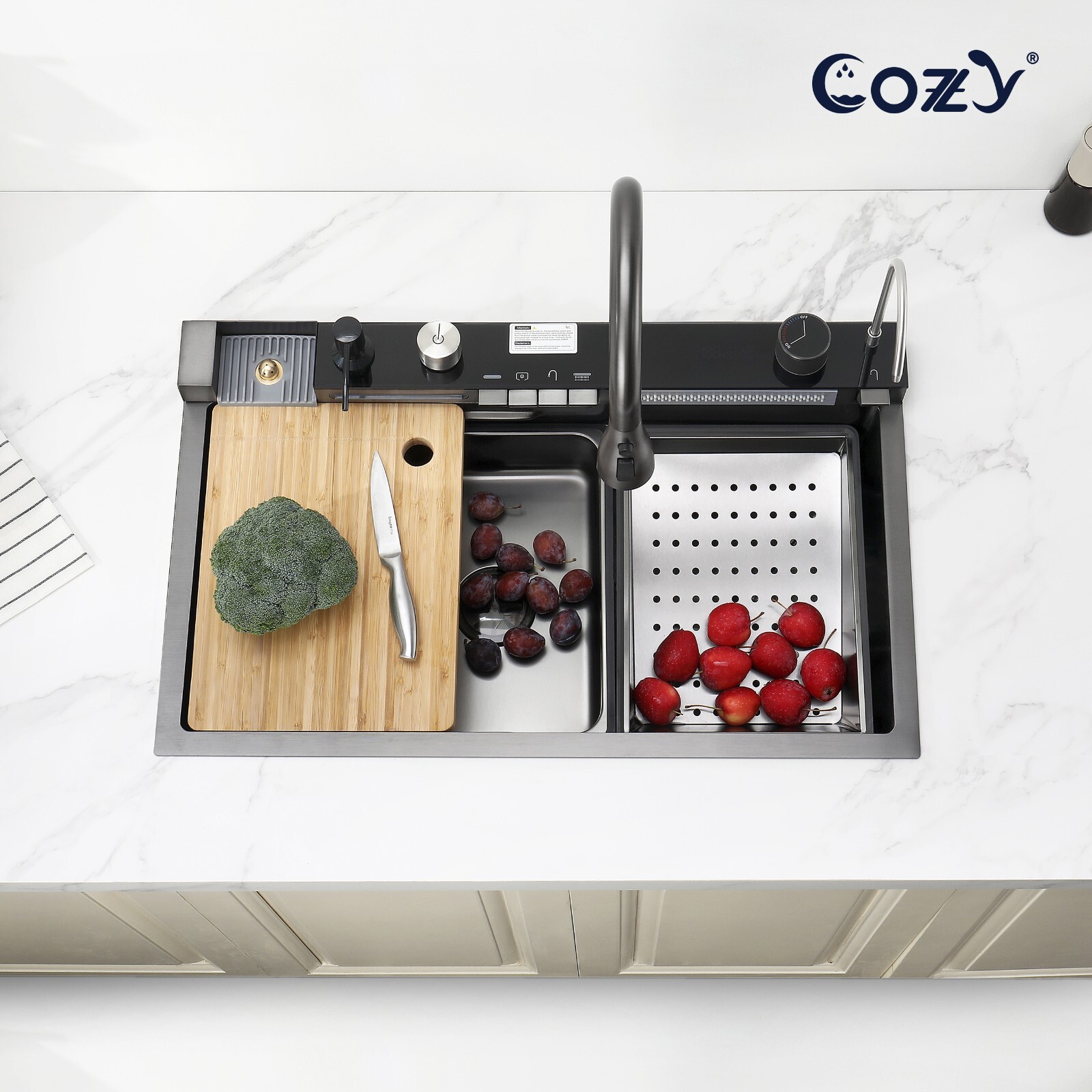 Multifunctional Workstation Overmount Kitchen Sink Faucet Combo & Cutting Board