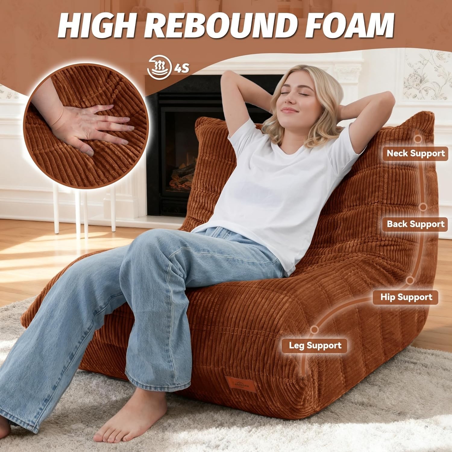 Soft & Durable Bean Bag Chair: High-Rebound Corduroy Sofa for Home Relaxation
