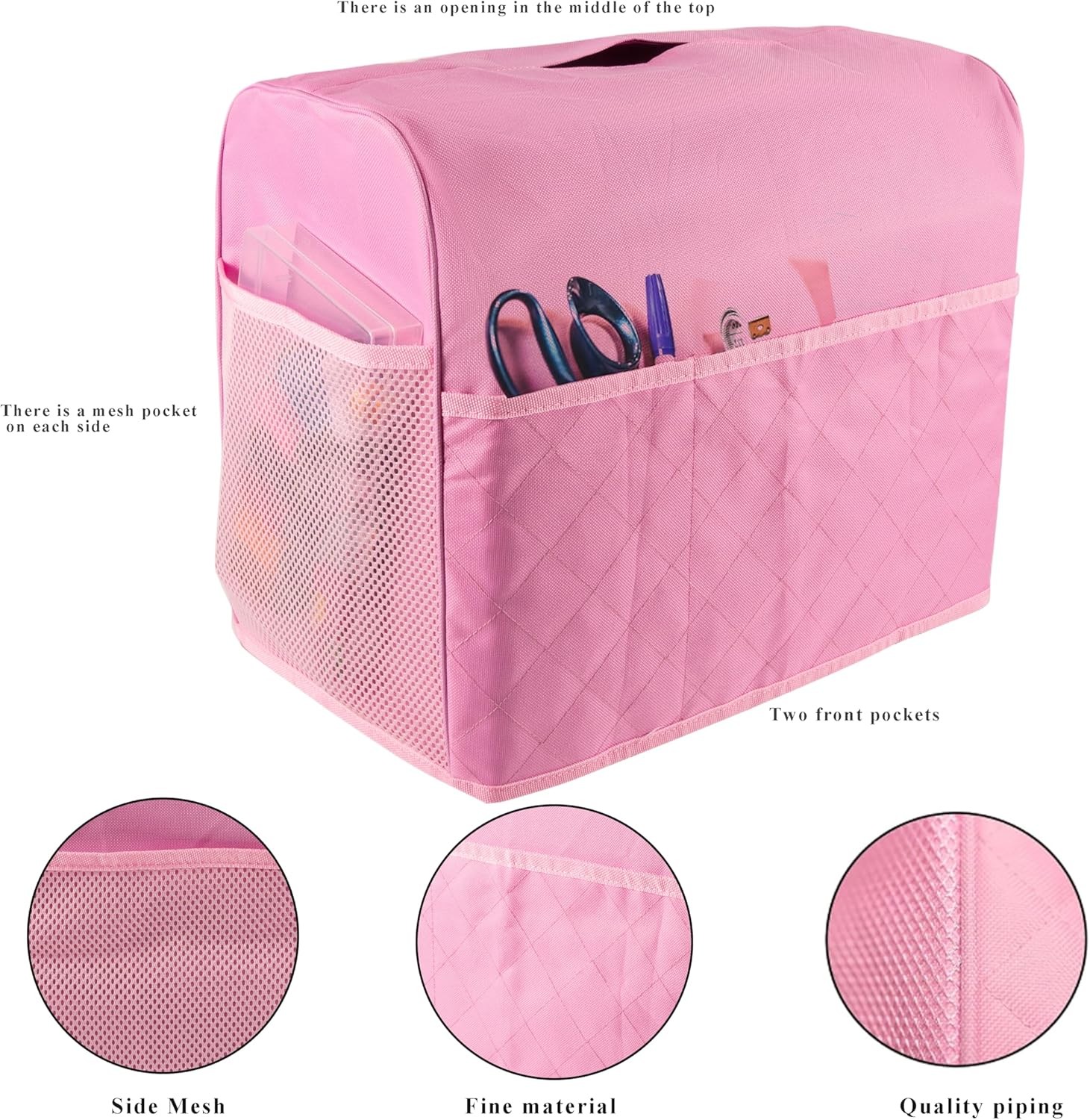 Portable Pink Sewing Machine Carrying Case with Front Pocket for Accessories