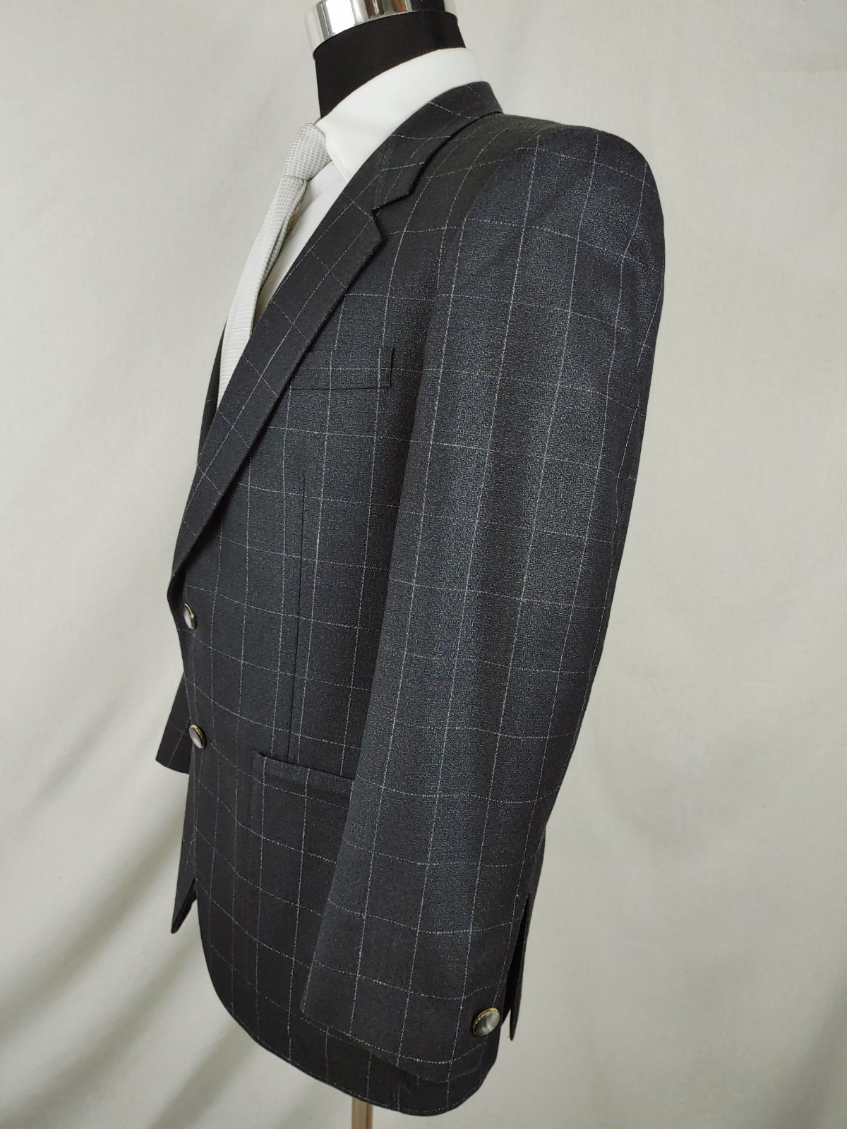 Vintage LeBaron Men's 40/41S Sport Coat Wool Charcoal Gray Black Check Jacket