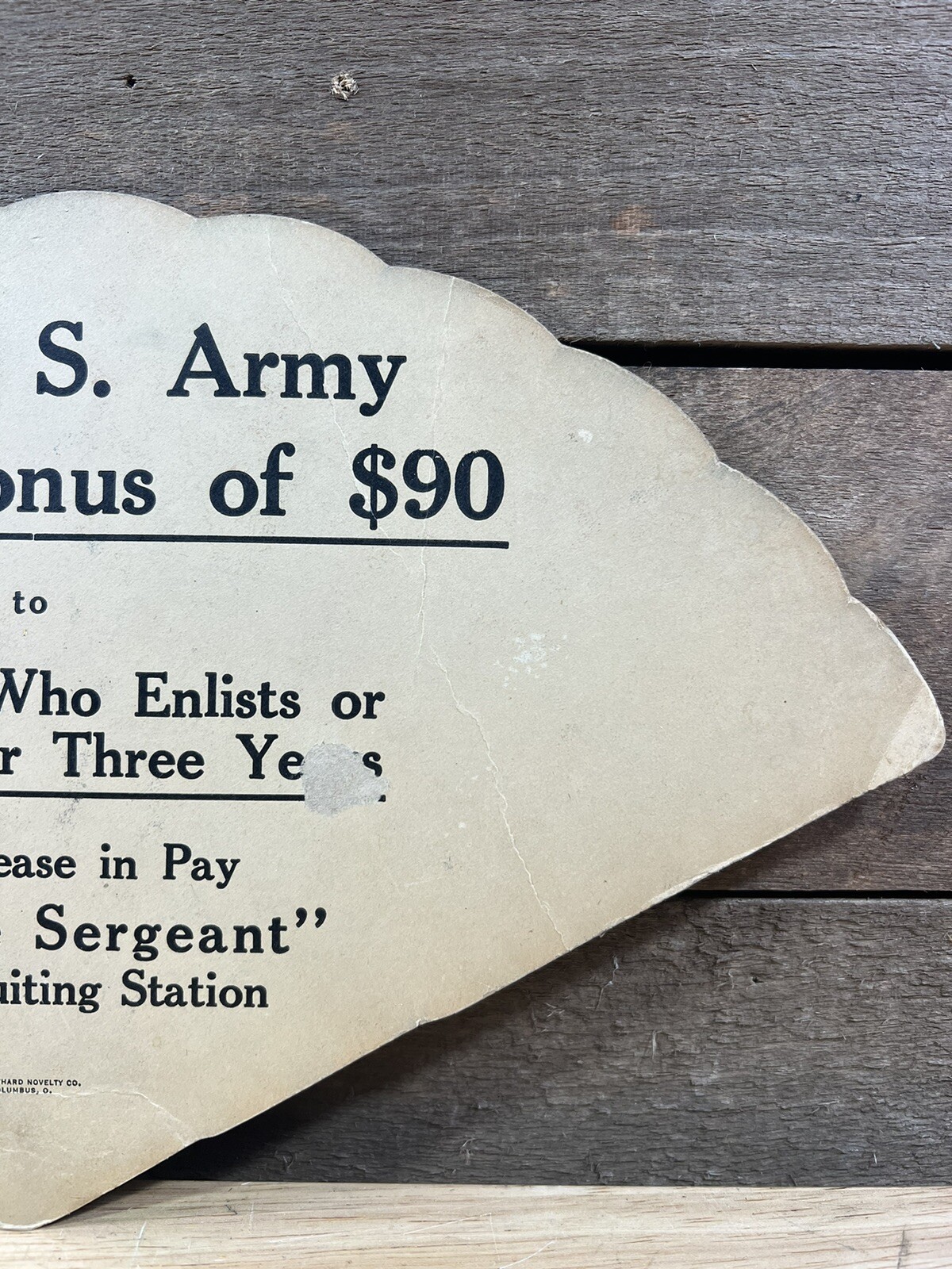 Vintage U.S. Army Bonus Enlistment Cardboard Advertising Fan