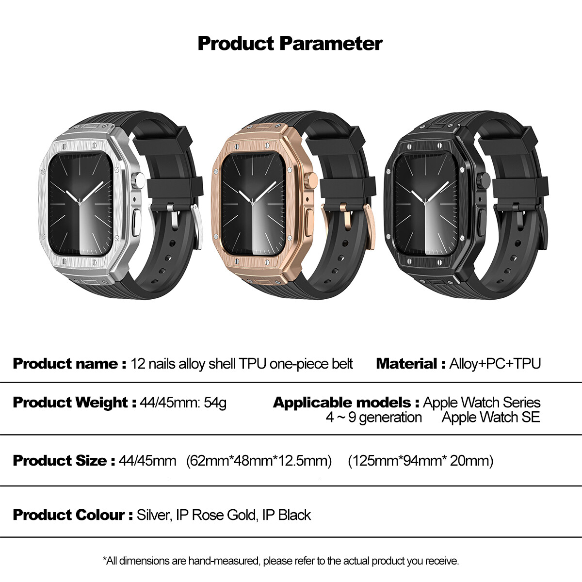 Luxury Metal Case For Apple Watch 9 8 7 45mm Mod Kit Series 6 5 4 44mm TPU Strap