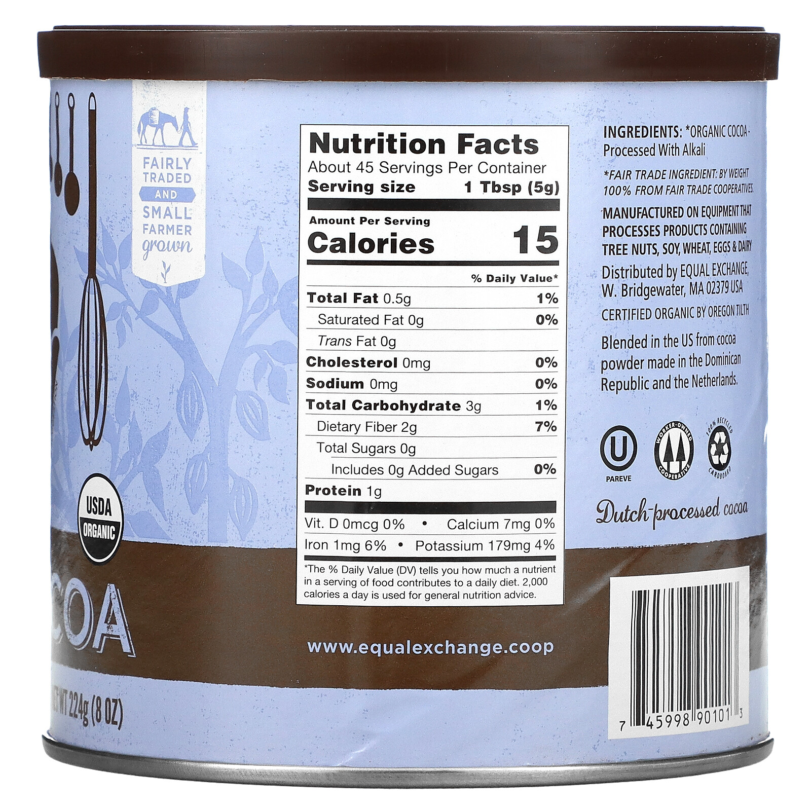 Equal Exchange Organic Baking Cocoa 8 oz 224 g Fair Trade, Kosher, Organic