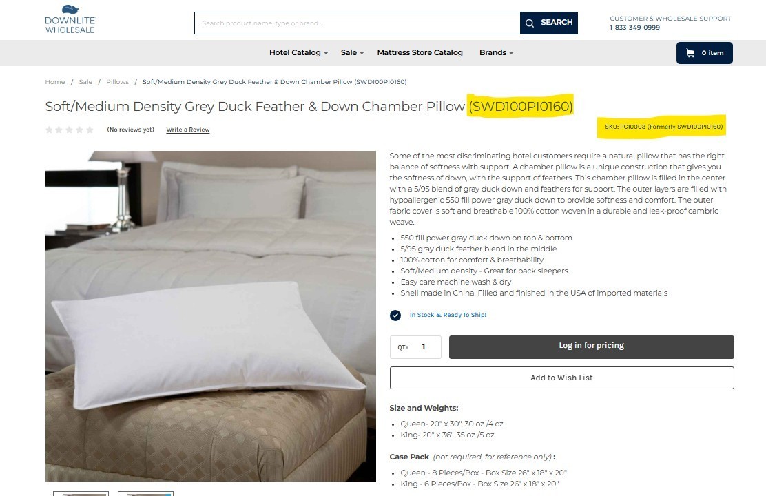 Two DOWNLITE Feather Down Hospitality PC10003 5/95 Soft/Medium 230 Thread