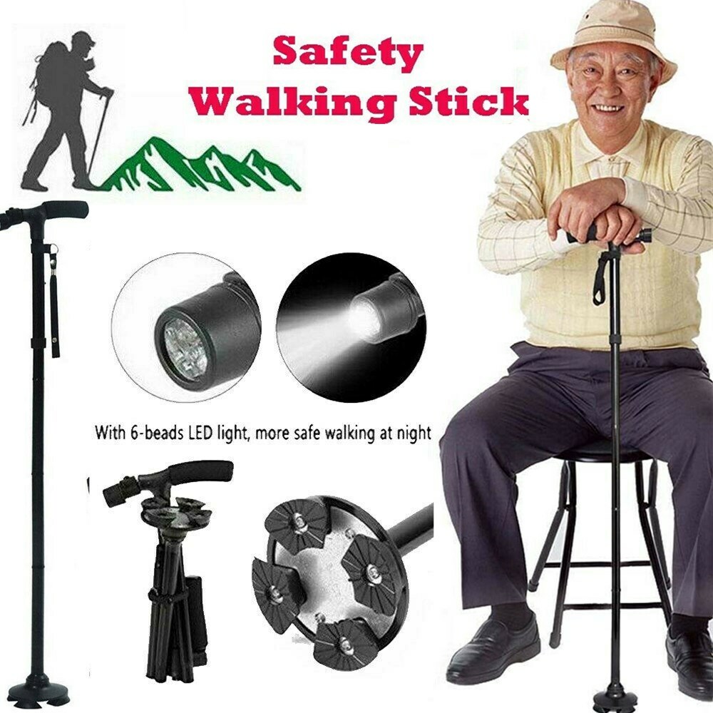 LED Folding Walking Cane for Seniors Men&Women with Non-Slip T Handle and Strap