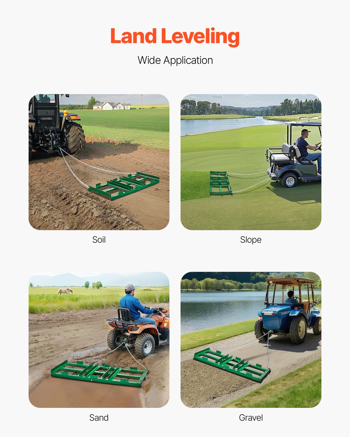 VEVOR Drag Harrow 4 ft Heavy Duty Tow Behind Drag Harrow Driveway Grader Rake