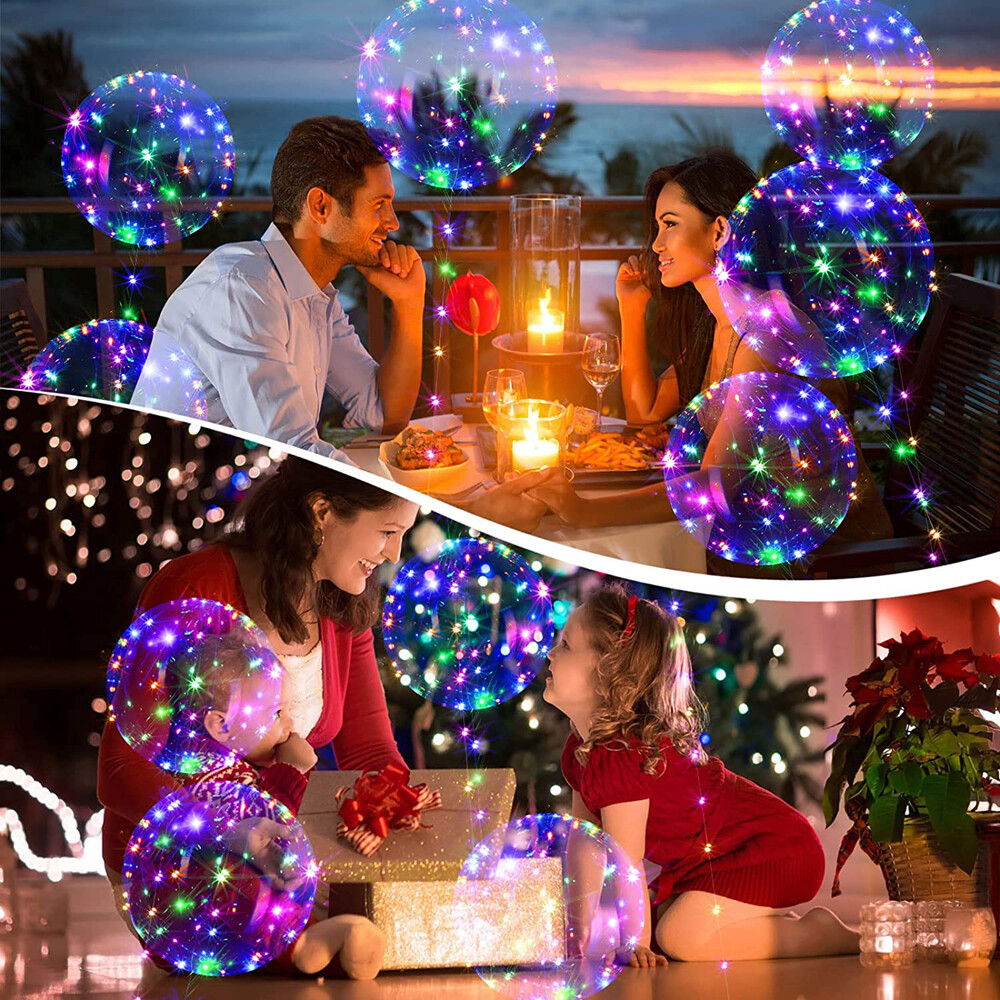 50 Pack LED Light Up BoBo Balloons 20" Party Birthday Transparent Bubble Balloon