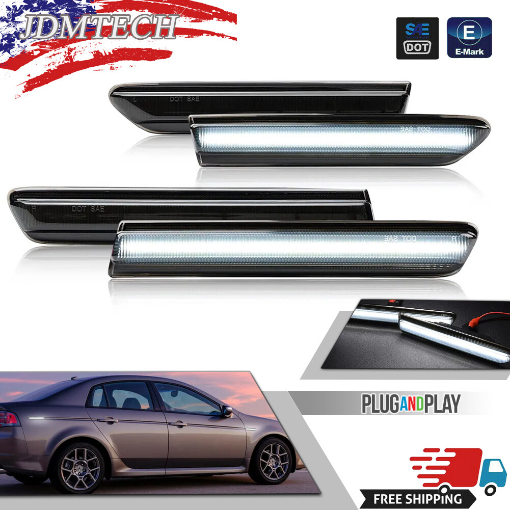 For 2004-08 Acura TL 4PCS Front+Rear White LED Side Marker Lights Lamps Smoked