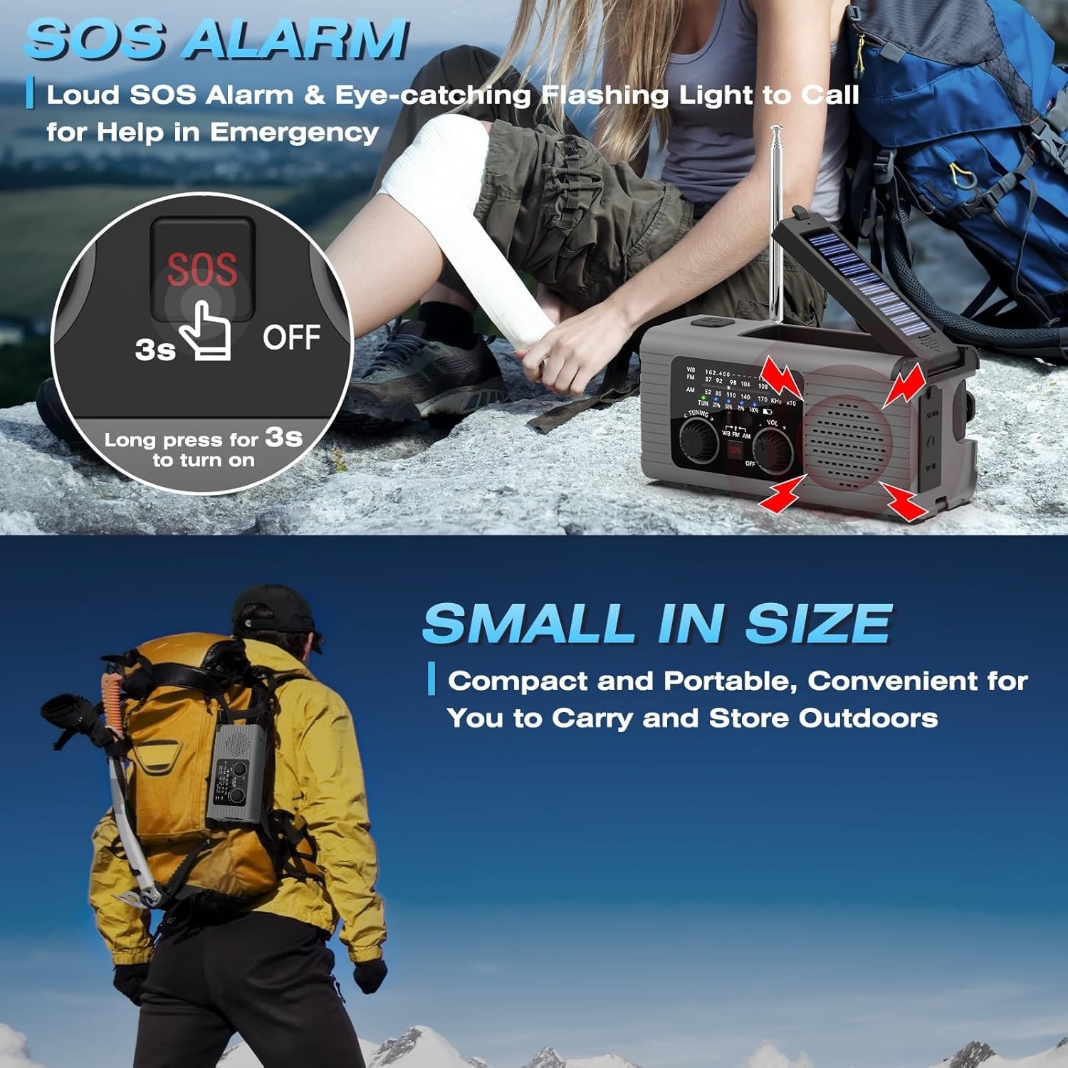 Emergency Radio 4000mAh Solar Hand Crank AM/FM/NOAA Portable Weather Radio with
