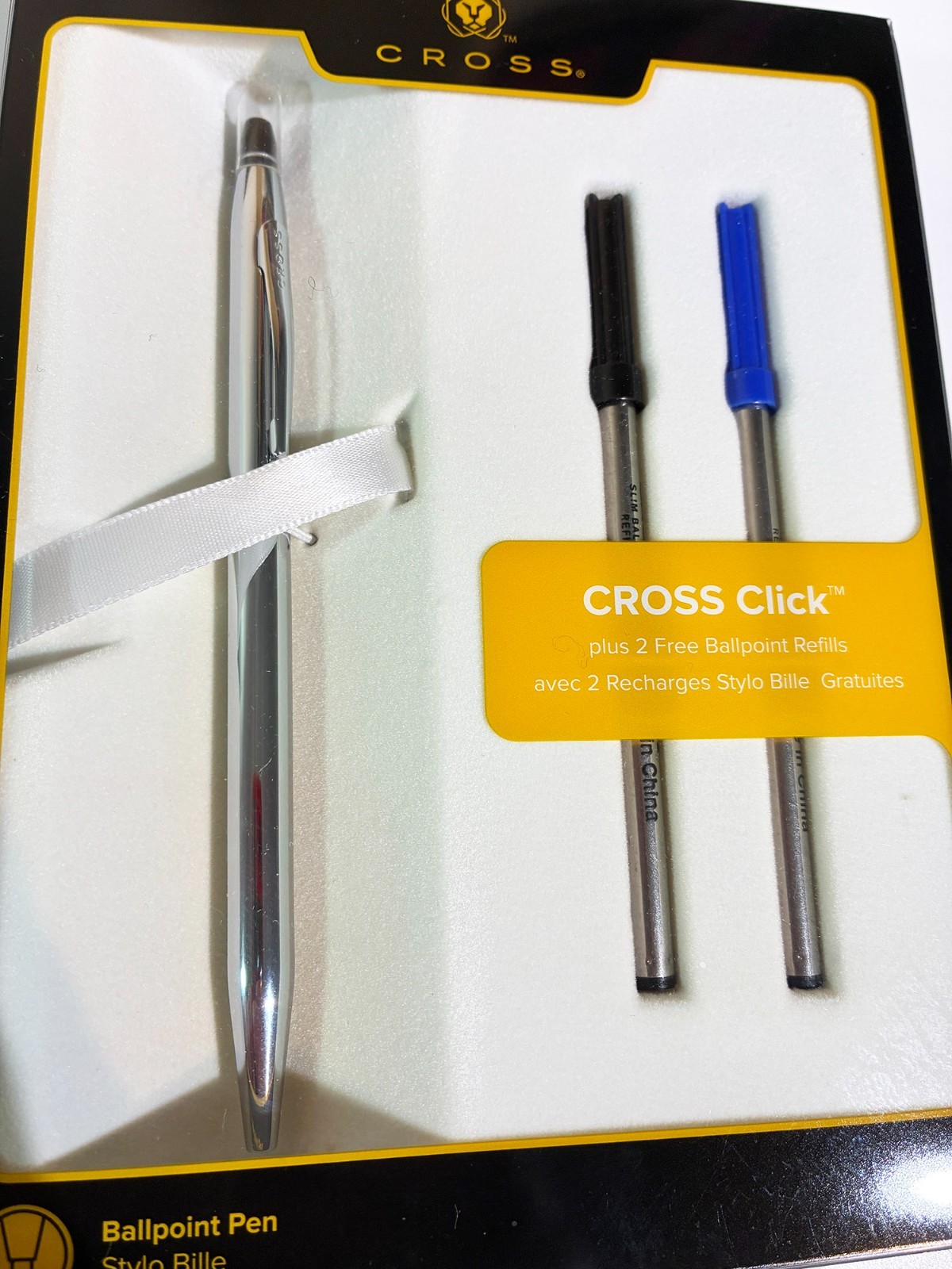 Chrome CROSS CLICK BALLPOINT PEN w/ Two Refills AT0622F-101/17 UNOPENED! UNUSED!