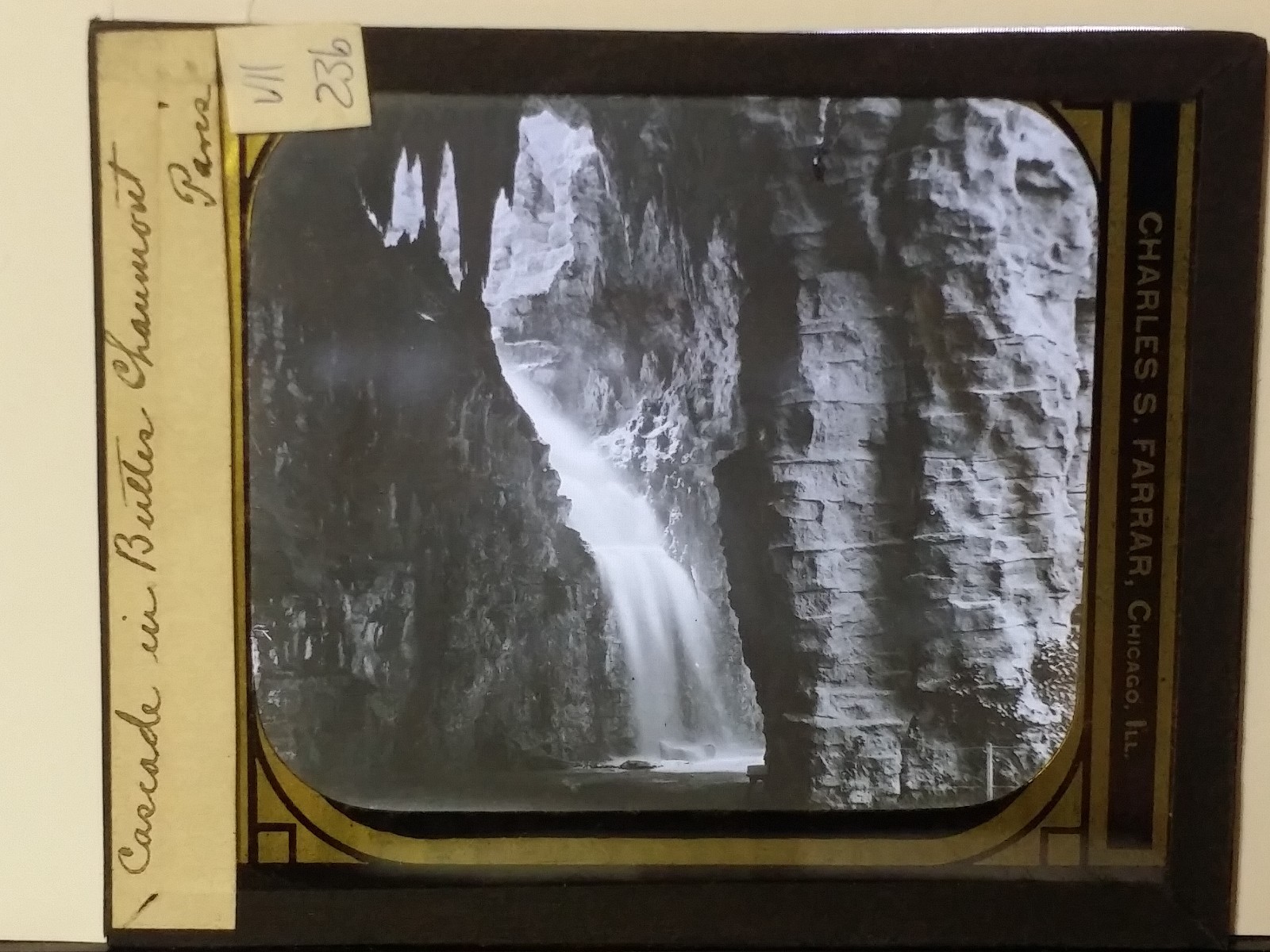 Cascade in Parc des Buttes Chaumont, Paris, France, Magic Lantern Glass Slide