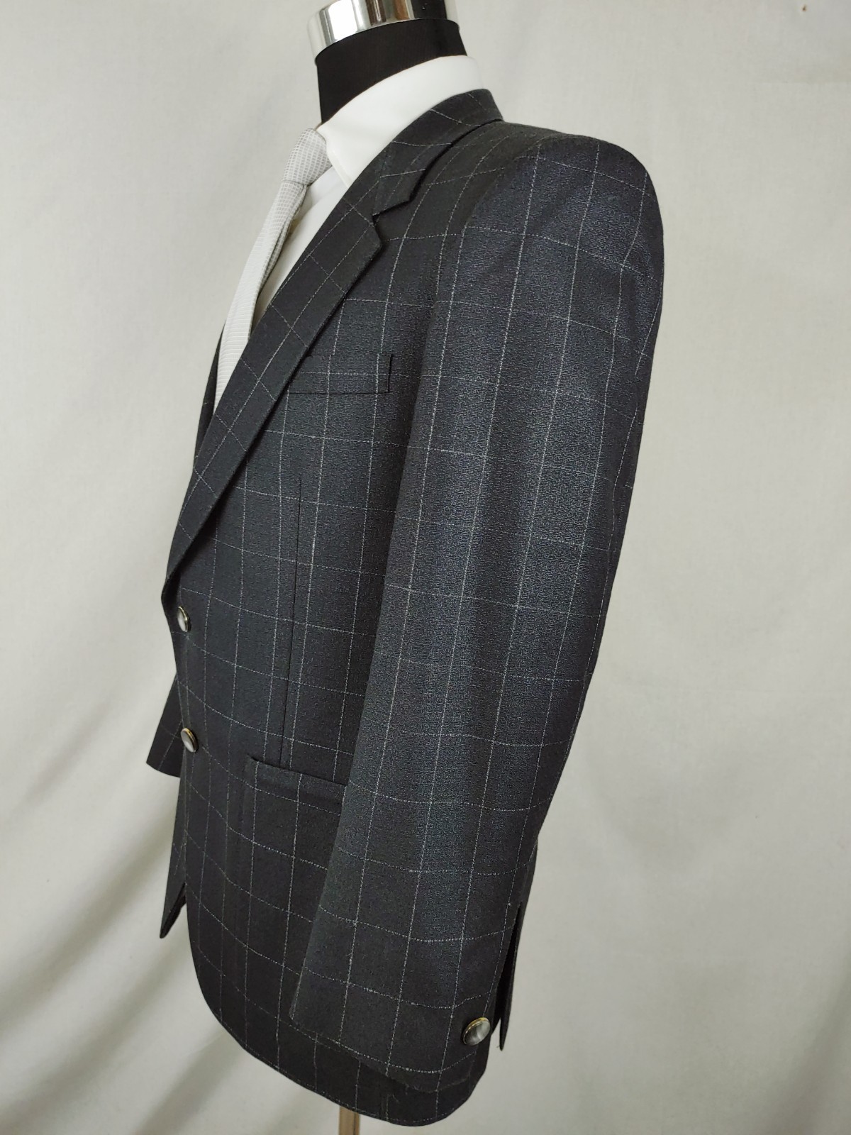 Vintage LeBaron Men's 40/41S Sport Coat Wool Charcoal Gray Black Check Jacket