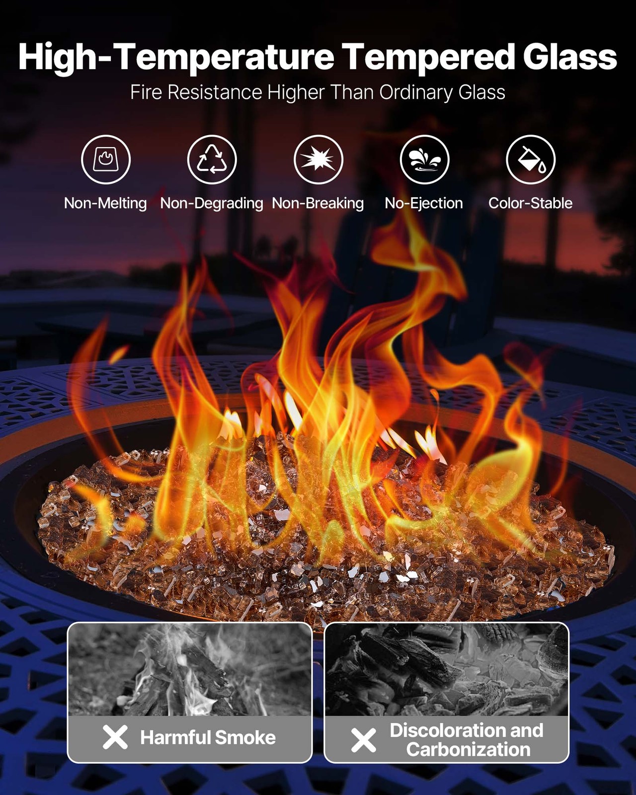 VEVOR 10 LBS Fire Glass 1/4-Inch Fireplace Glass Rocks for Fire Pit Table Copper