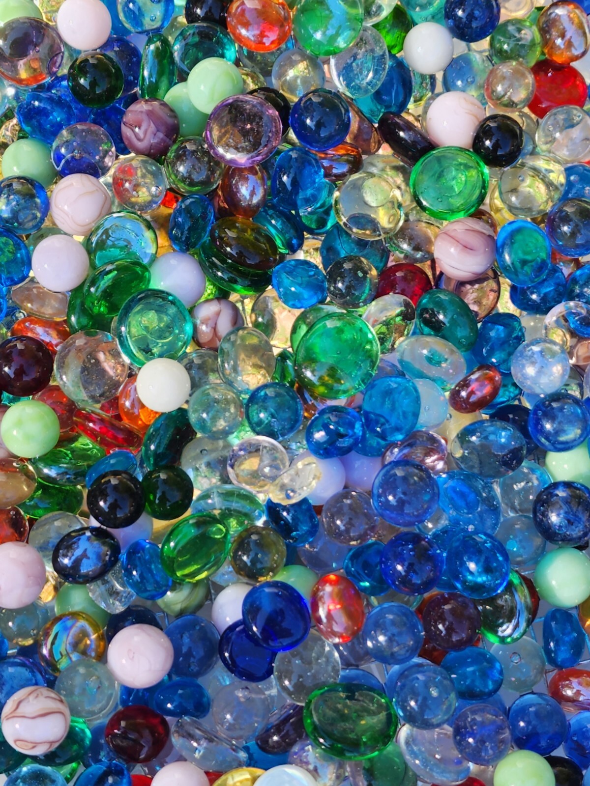5 LBS MIXED MARBLES, FLAT GLASS MARBLES GEMS, VASE FILLERS, MOSAIC $19.99 PPD