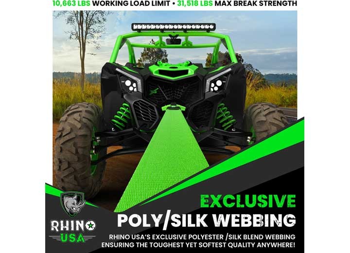 Rhino USA RG-TS3X20-GRN Recovery Tow Strap 3" x 20' Green