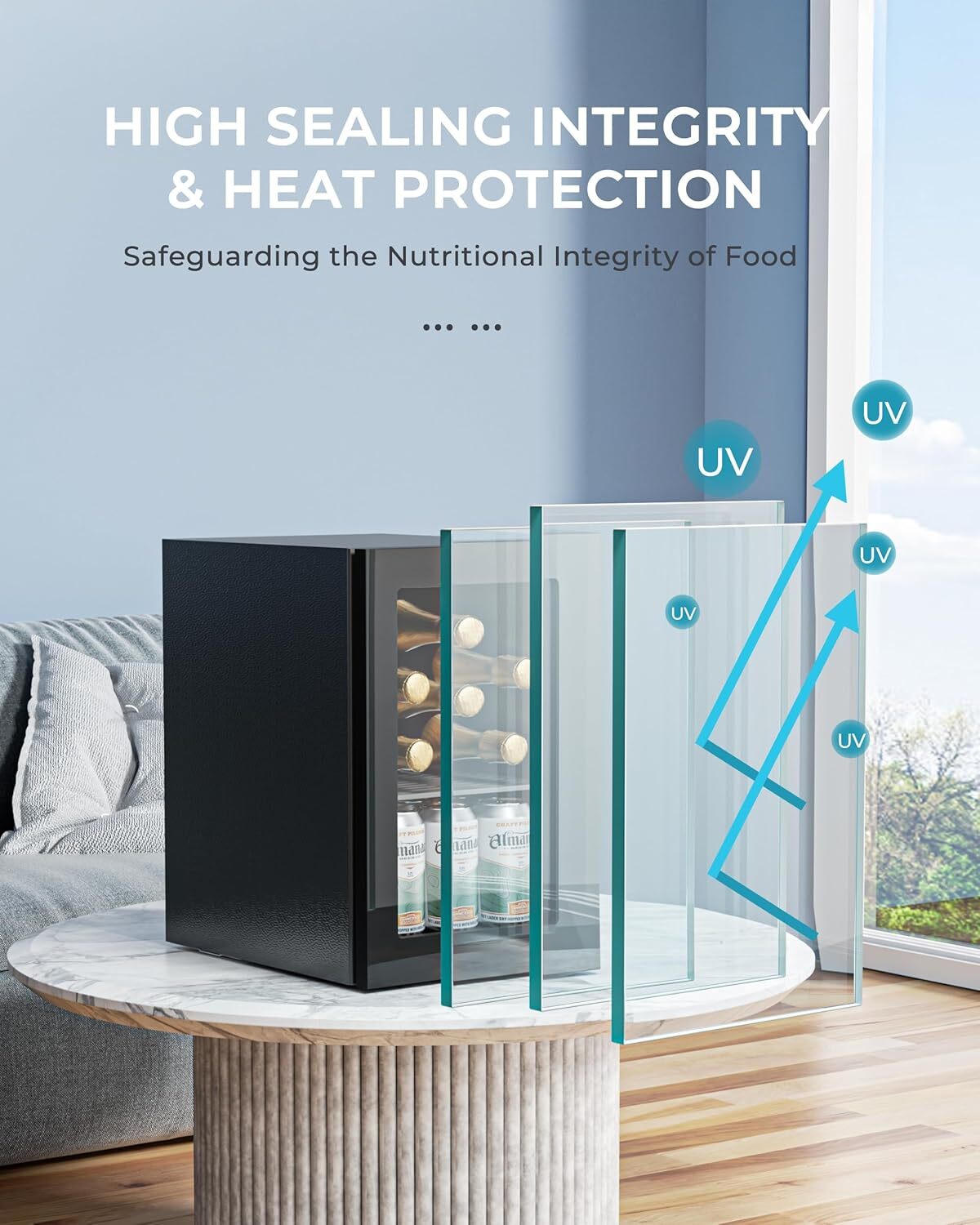 Beverage Cooler Mini Fridge Glass Door LED Light for Drinks Beer Wine Home Bar