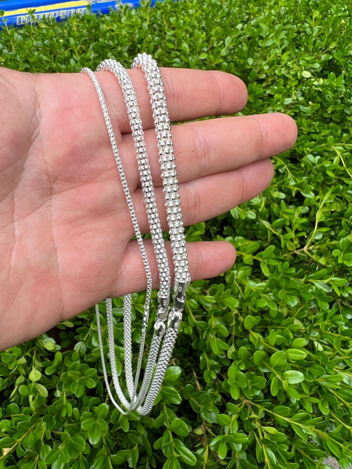 Real Solid 925 Sterling Silver Diamond Cut Popcorn Mesh Chain Necklace Coreana