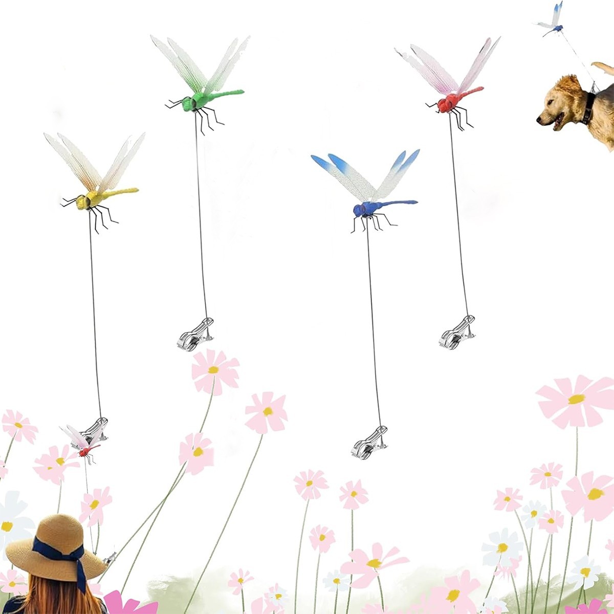 4* Fake Dragonfly Clips Clip on Dragonfly for Outdoors 3D Dragonfly Garden Decor