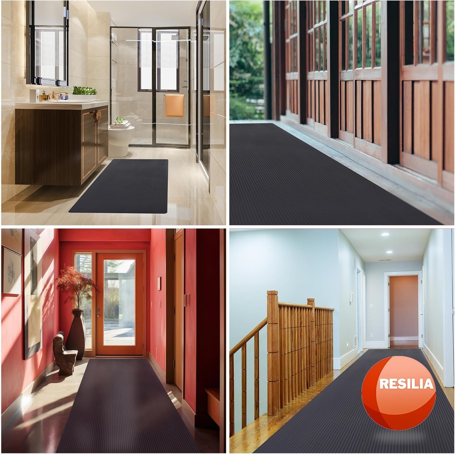 RESILIA Black Plastic Floor Runner - Embossed Wide Rib Waterproof Vinyl Heavy