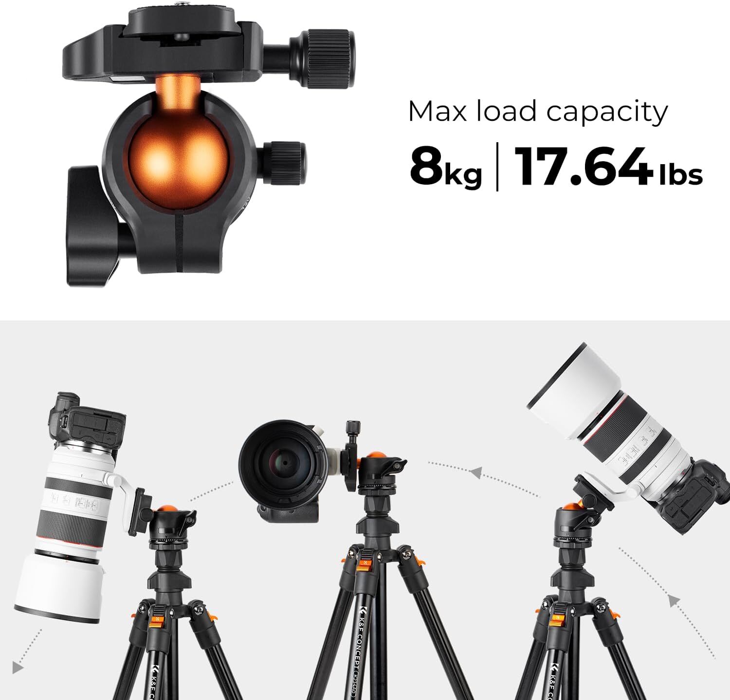 K&F Concept 64" Lightweight SLR Camera Tripod w/ 360° Ball Head & Cellphone Clip