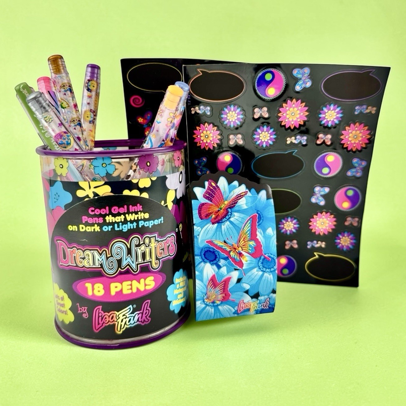LISA FRANK DREAM WRITERS Vintage LOT Dried Up GEL PENS Stickers Notepad Holder