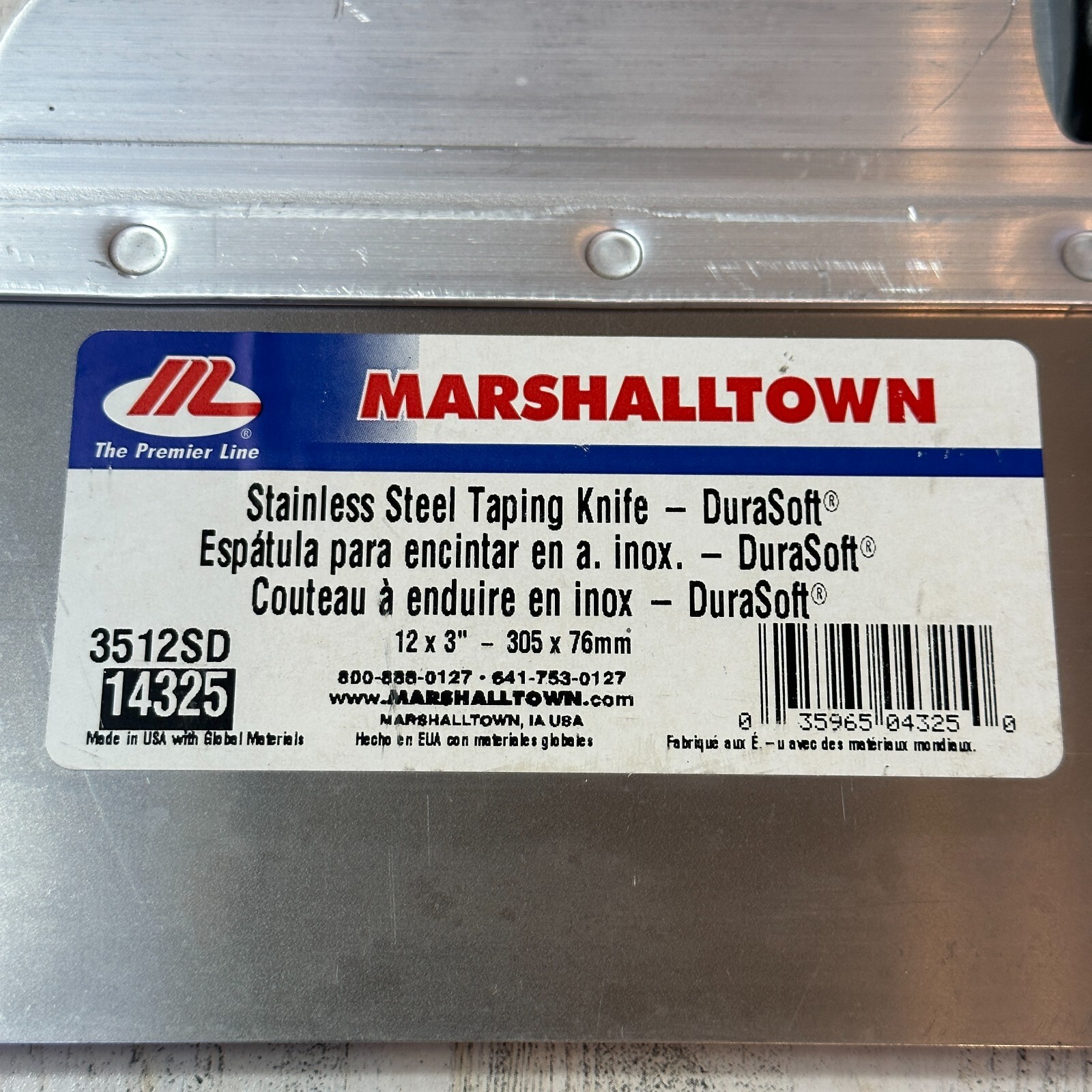 MARSHALLTOWN USA 12" x 3" STAINLESS STEEL TAPING KNIFE DURASOFT HANDLE 3512SD