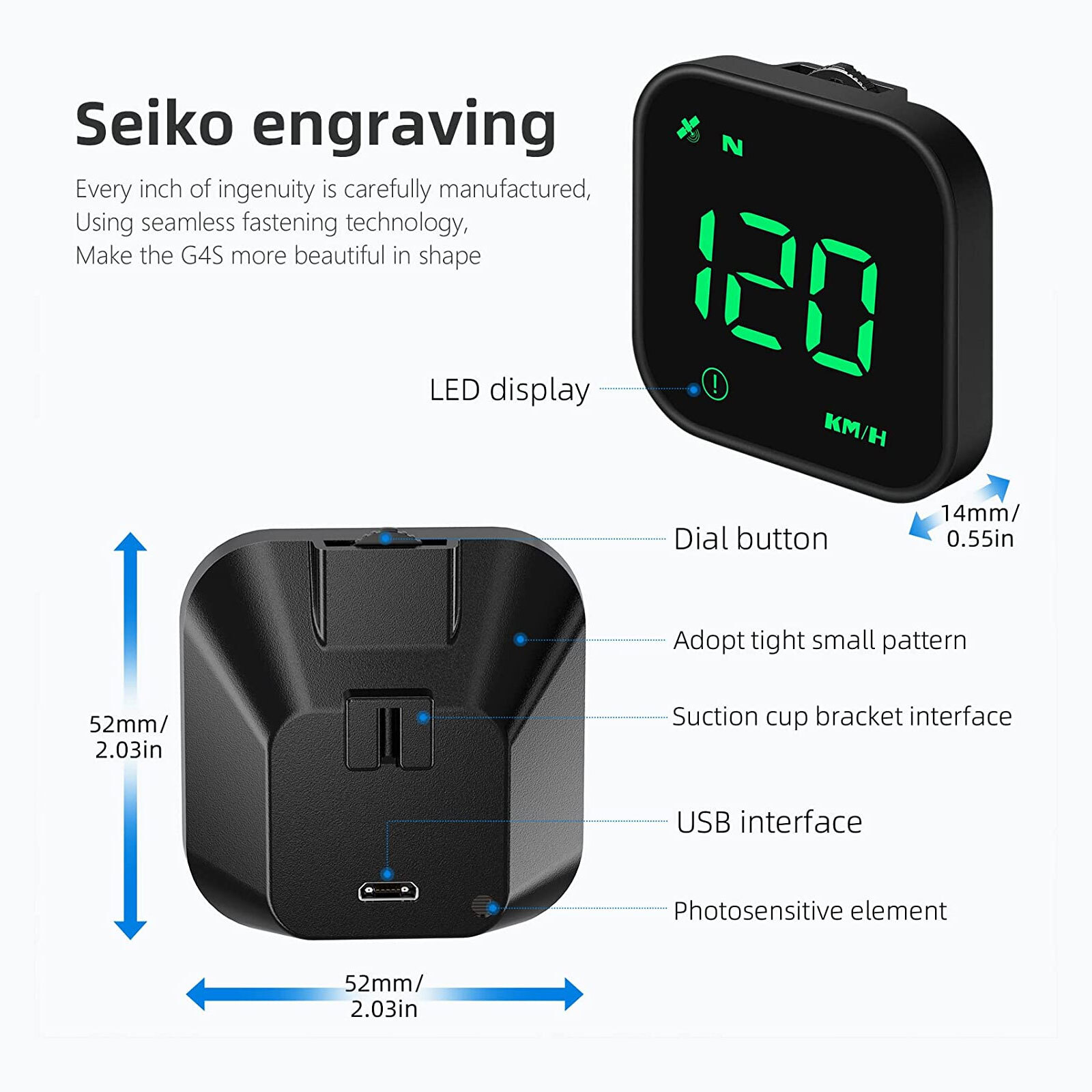 Digital GPS Speedometer Car HUD Head Up Display MPH KMH Compass Overspeed Alarm