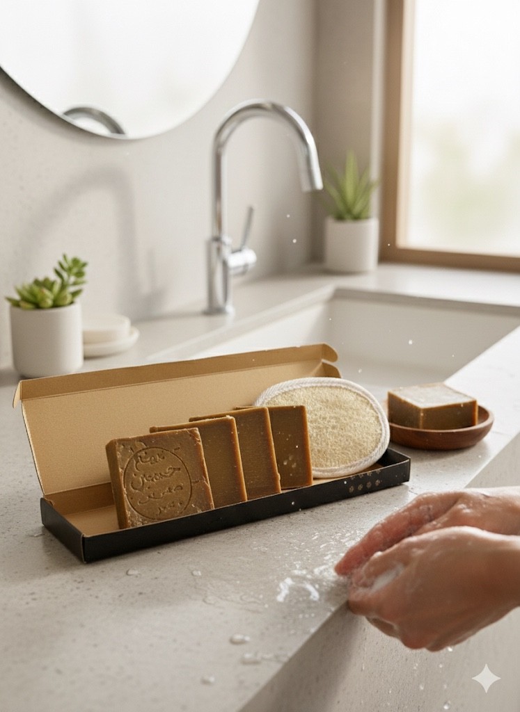 Alepo Soap Handmade Natural Ancient Olive & Laurel Oil Body Loofah 4 Bars Vegan