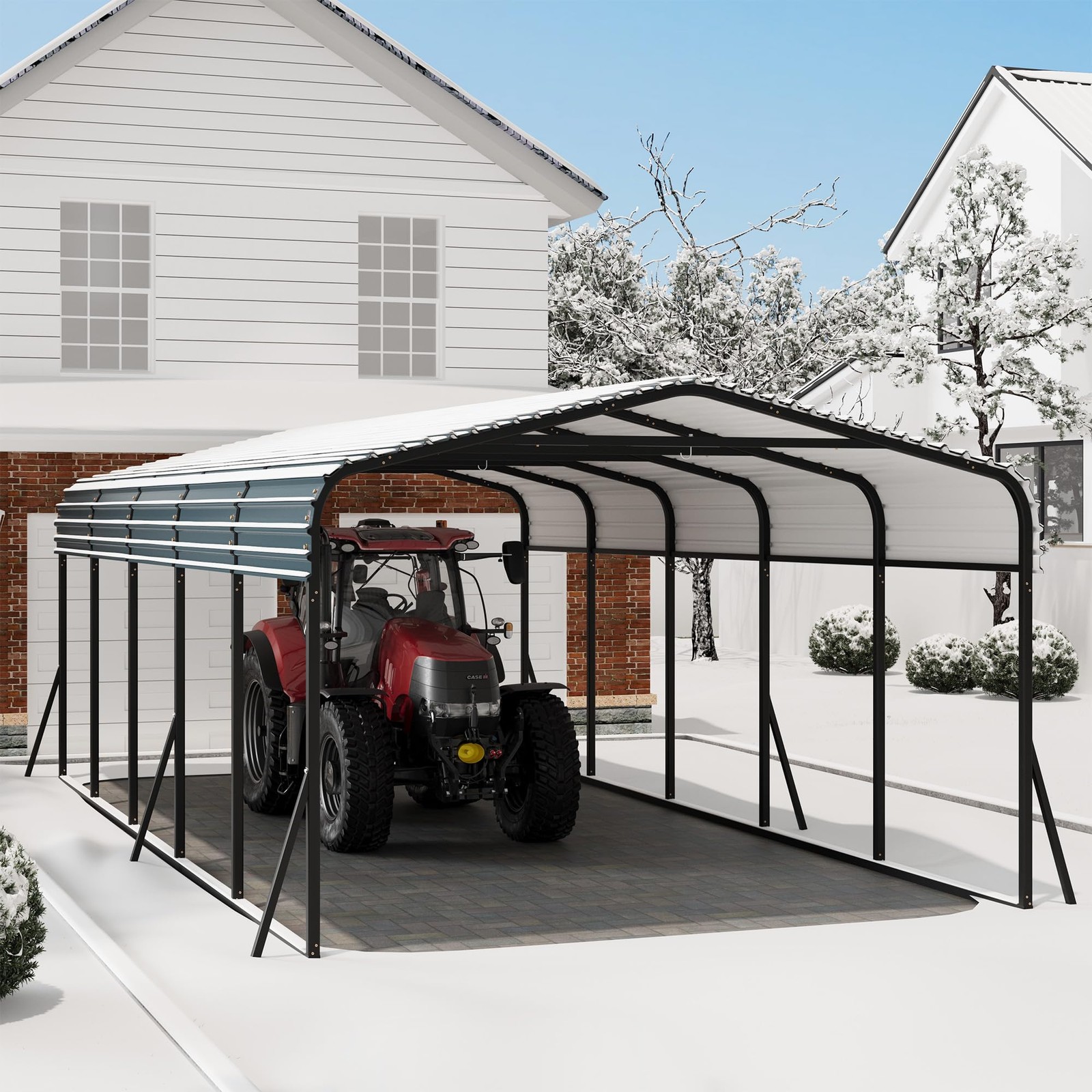 12'x24' Metal Carport, Heavy Duty Galvanized Steel Roof Canopy Car Shelter Truck