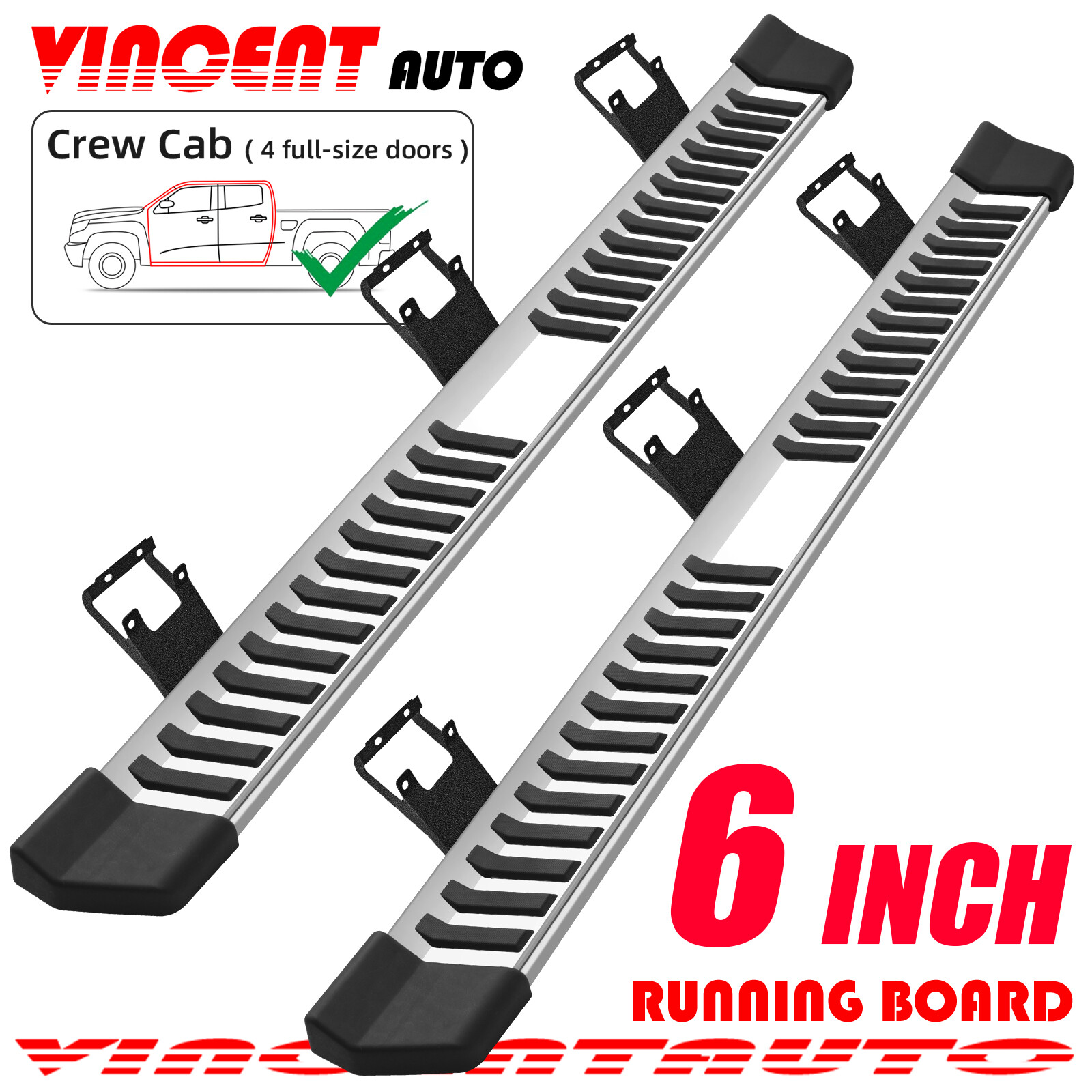 FIT 2017-2024 FORD F250 SUPERDUTY CREW CAB 6" RUNNING BOARD SIDE STEP NERF BAR V