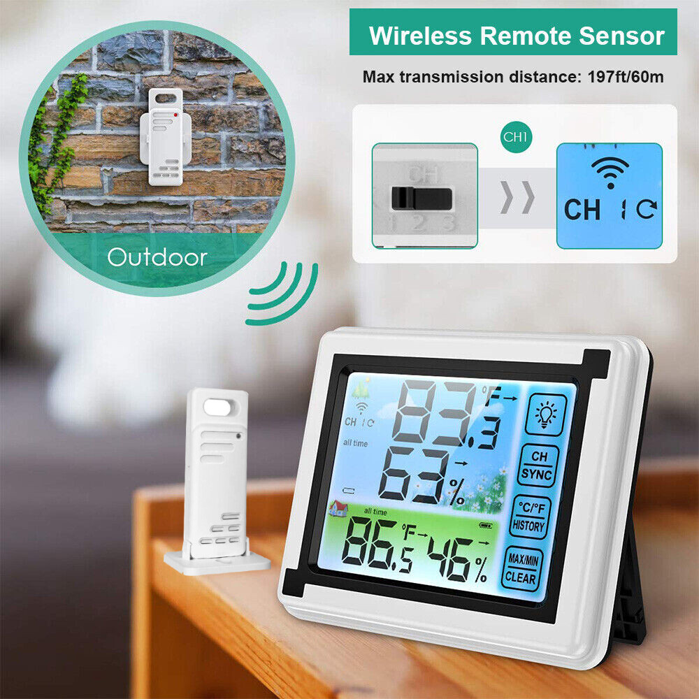 Wireless Digital LCD Indoor & Outdoor Weather Station Clock Calendar Thermometer