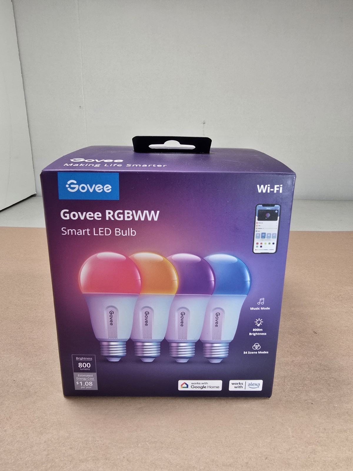 Govee Wi-Fi 800LM RGBWW 4pk LED Bulb: Home Theater Accessories New Sealed