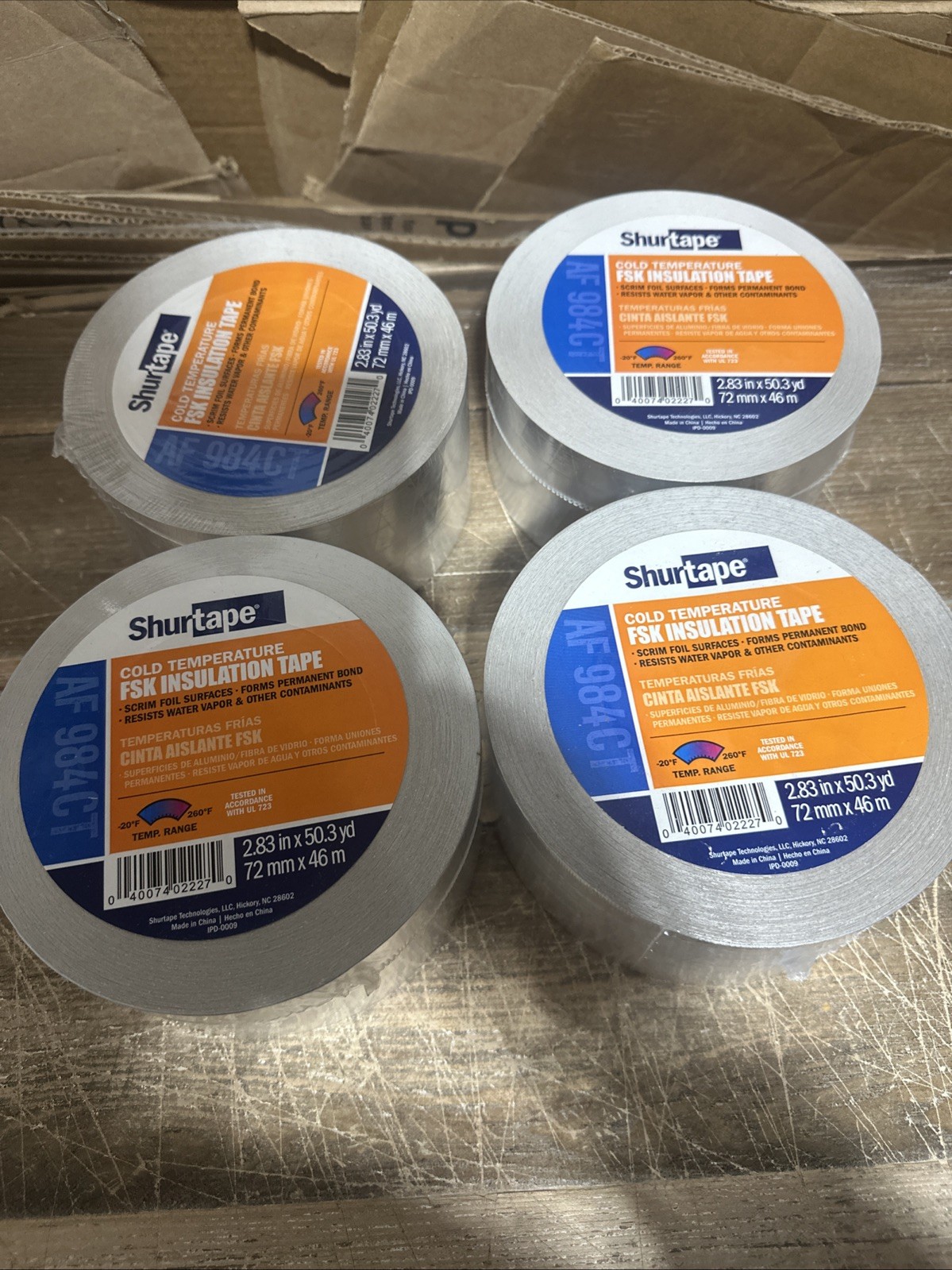 (4) Shurtape Cold Temperature Foil Scrim Kraft Insulation Tape 2.83 X50 AF 984CT