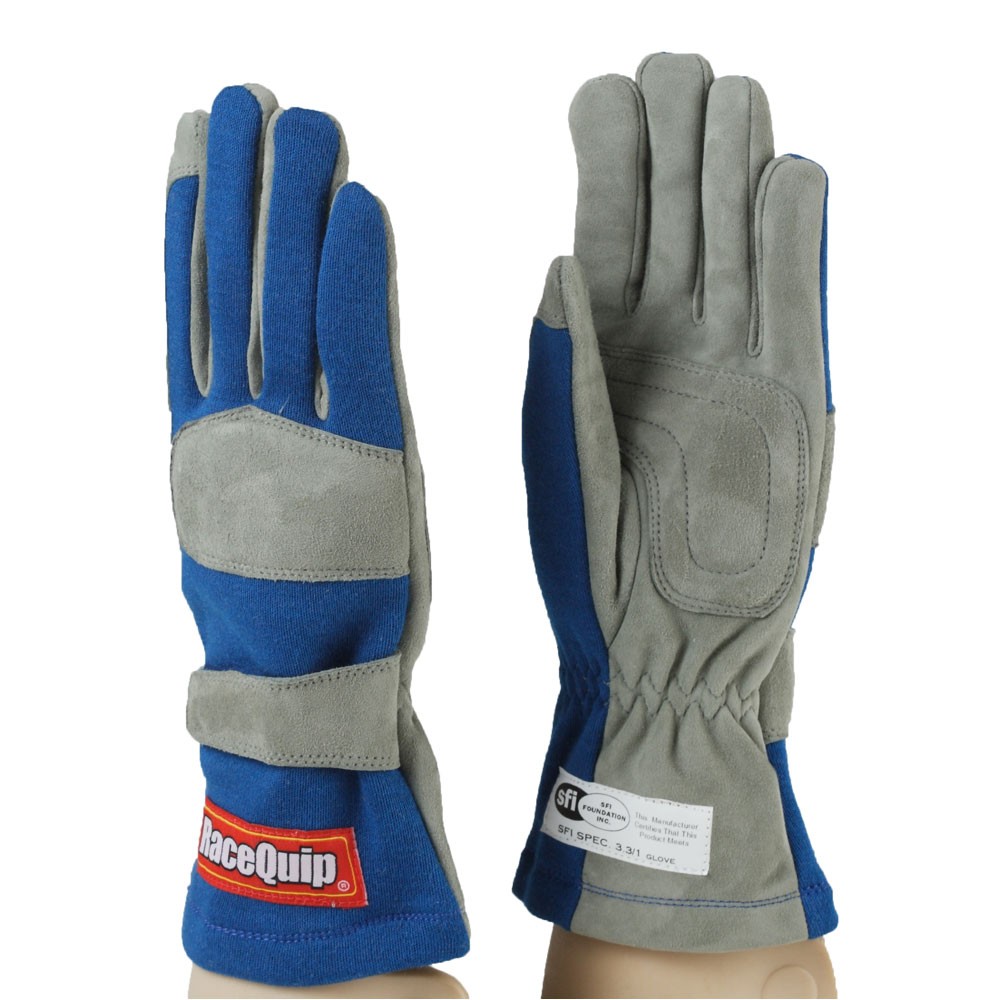 Racequip Racing Gloves 351026; SFI-1 X-Large SFI 3.3/1 Single Layer Blue
