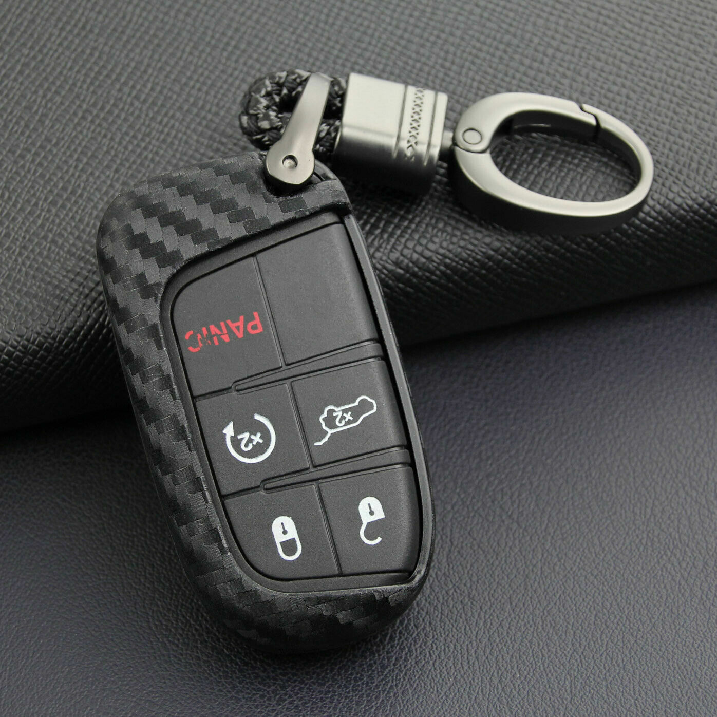 Carbon Fiber Key Fob Chain For Jeep Dodge Chrysler Accessories Cover Case Ring