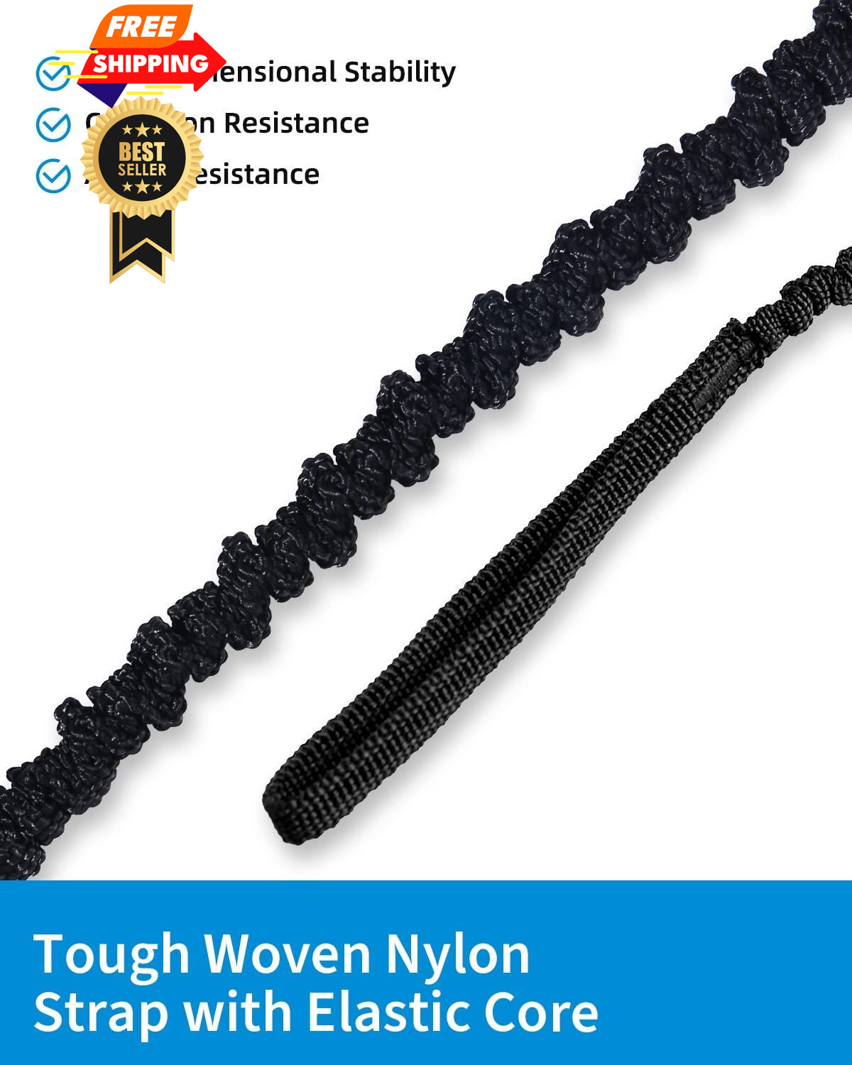 OCEANBROAD Kayak Paddle Leash with D-Ring Stretchable 4-7ft (2 pcs), Black