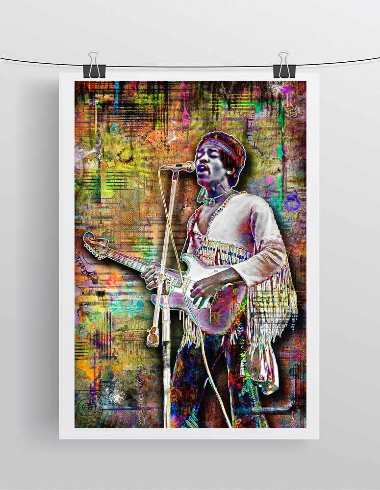 Jimi Hendrix 16x20in Poster, Jimi Hendrix Guitar Tribute Print Free Shipping US