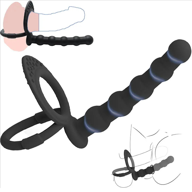 Double Penetration Dildo Dual Vibrator Anal Beads G-Spot Cock Ring Adult Sex Toy
