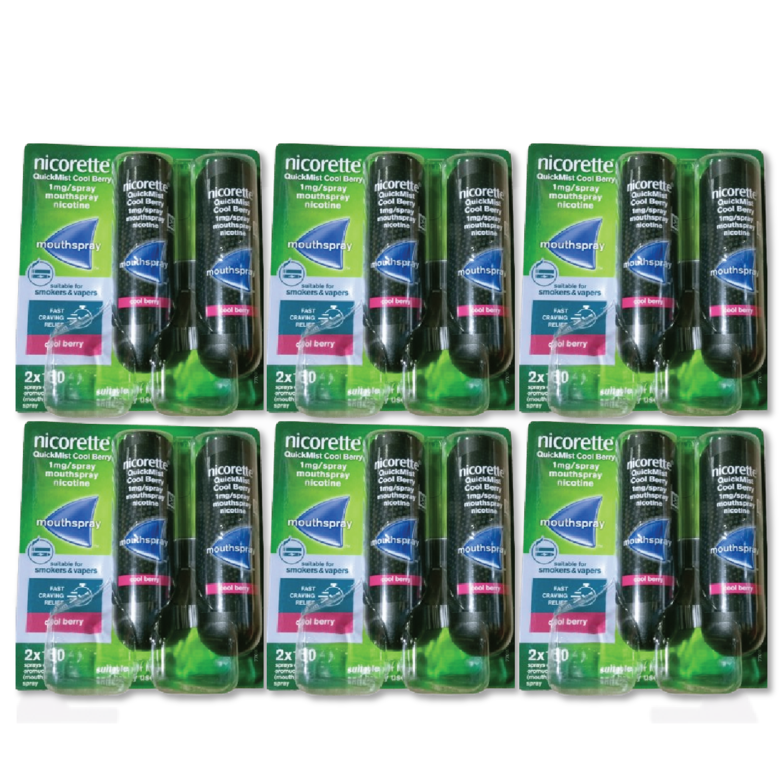 6X Nicorette Mouthspray Quickmist Berry 1mg 13.2ml X 2ct-PACK 6-FREE SHIP