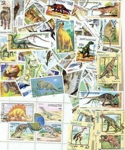 100 All Different DINOSAURS & PRE-HISTORIC ANIMALS ON   STAMPS