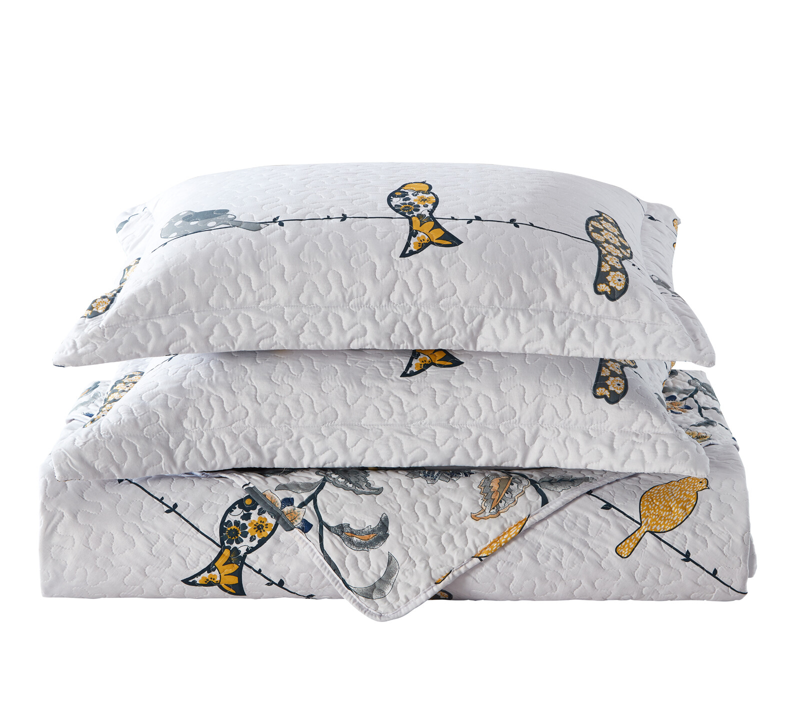 Oversize Ayat Birds Lightweight 3PC Printed Bed Quilt Set