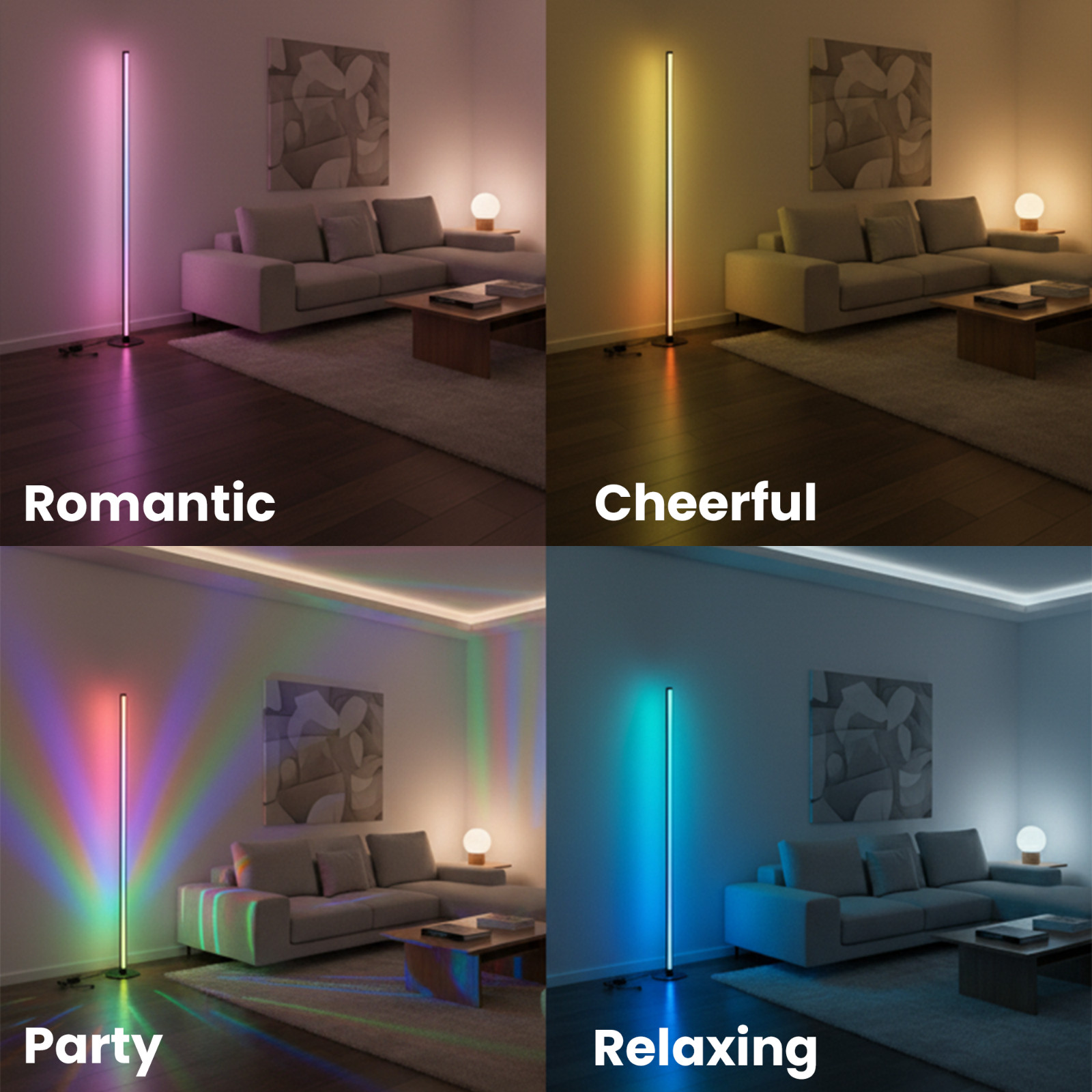 2 x Smart RGBIC LED Corner Floor Lamp with Remote & App 1500 Lumens Music Sync