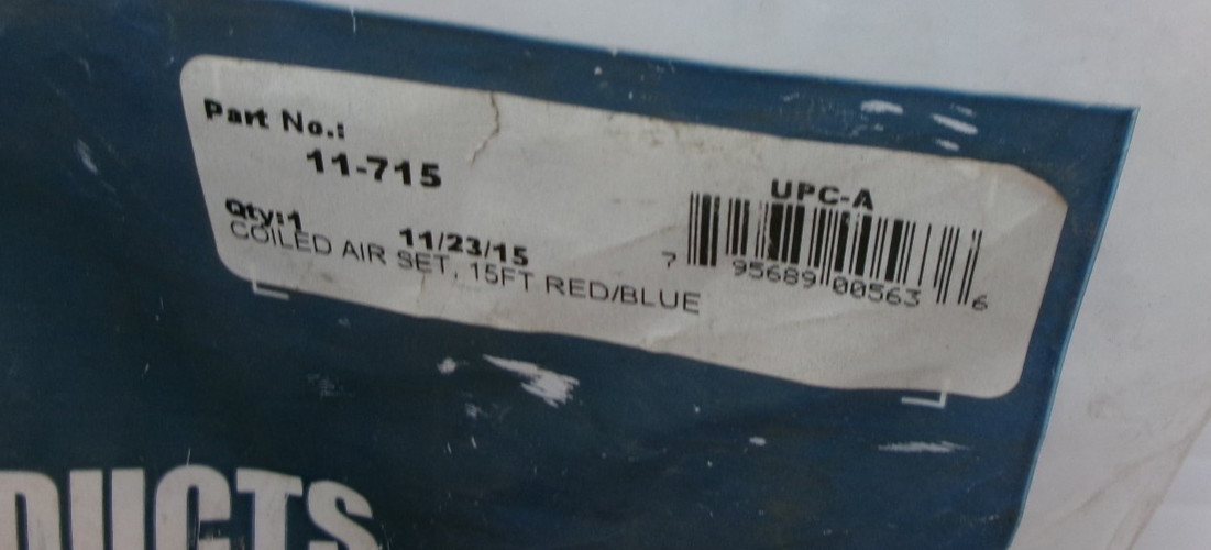 PHILLIPS 11-715 AIR HOSE COILED AIR SET, 15' RED & BLUE NEW #715G*