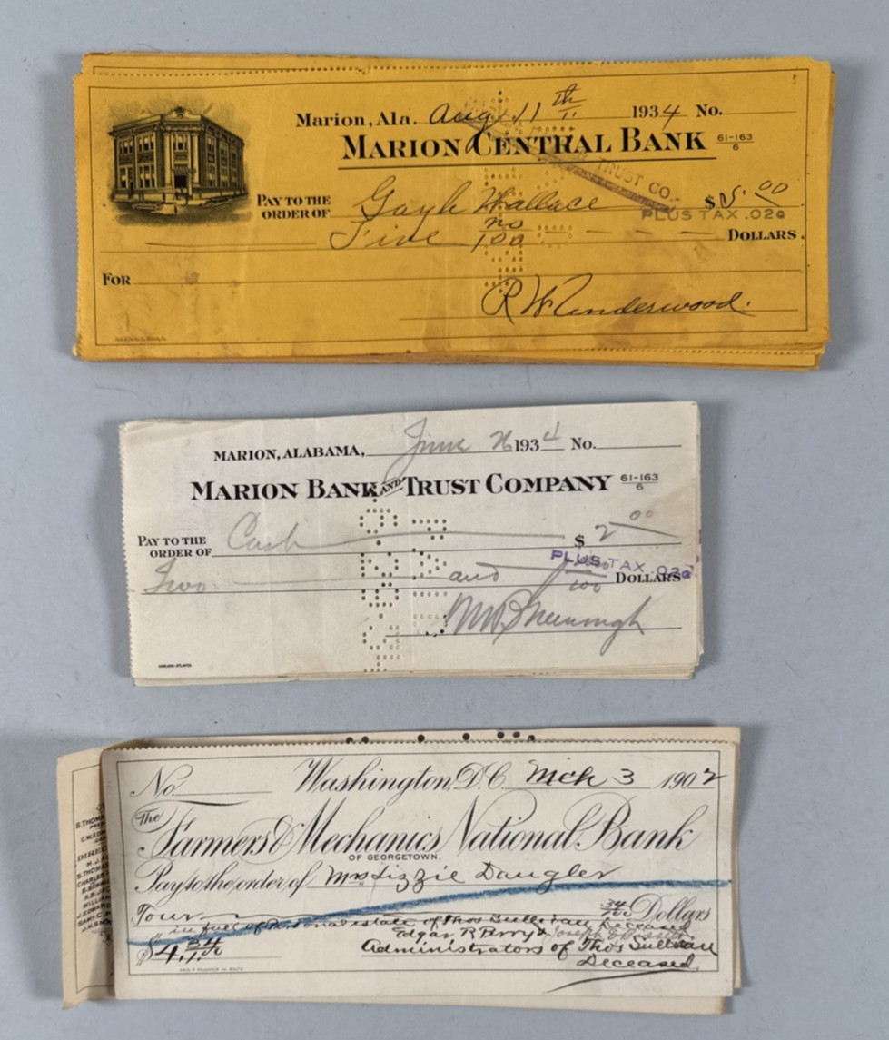 Lot of 300 US Bank Cancelled Checks 1861-1934 Marion Central, The Peoples Bank