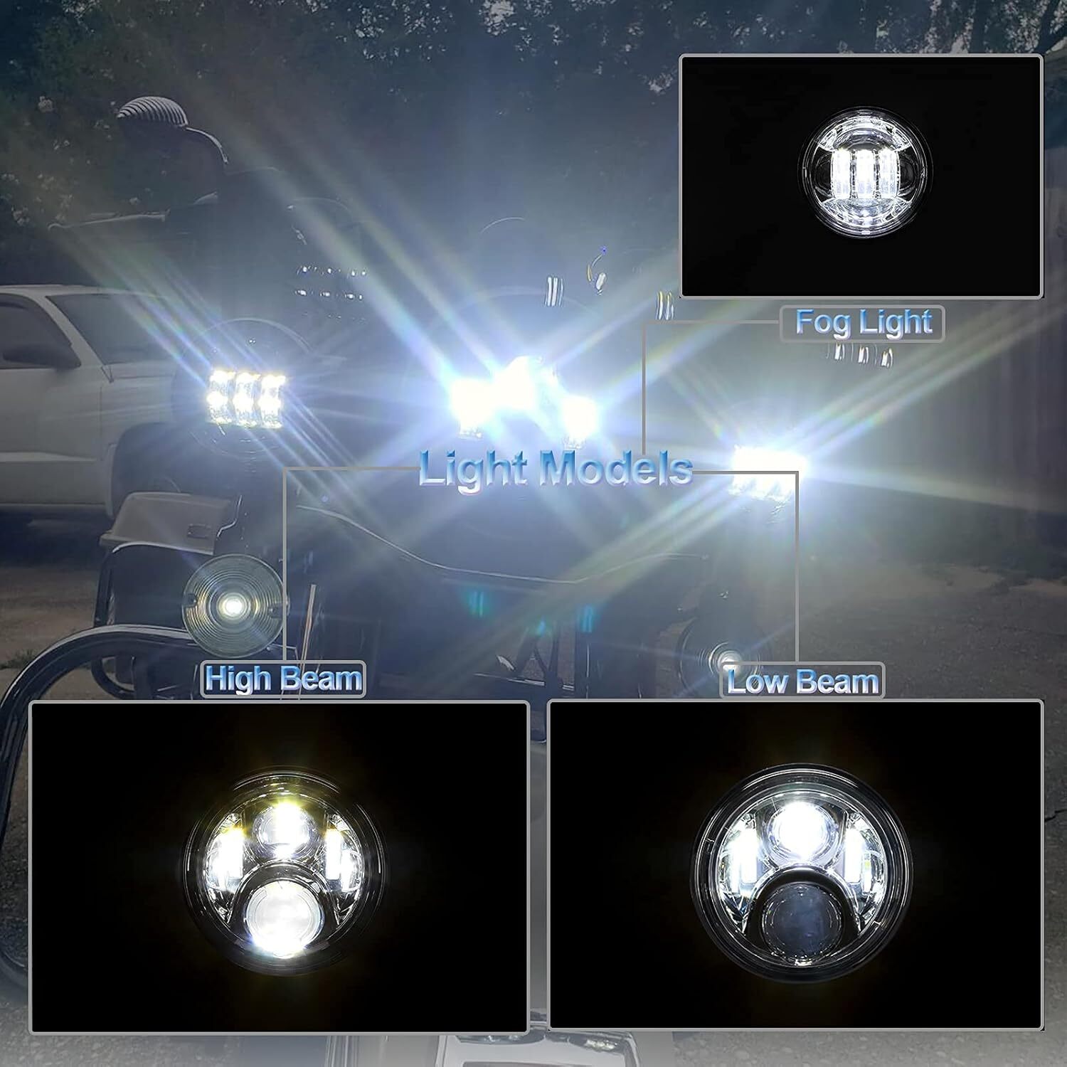 7 Inch 140W LED Headlight Hi/Lo + 2Pcs 4.5Inch 80W Fog Light for Harley Davidson